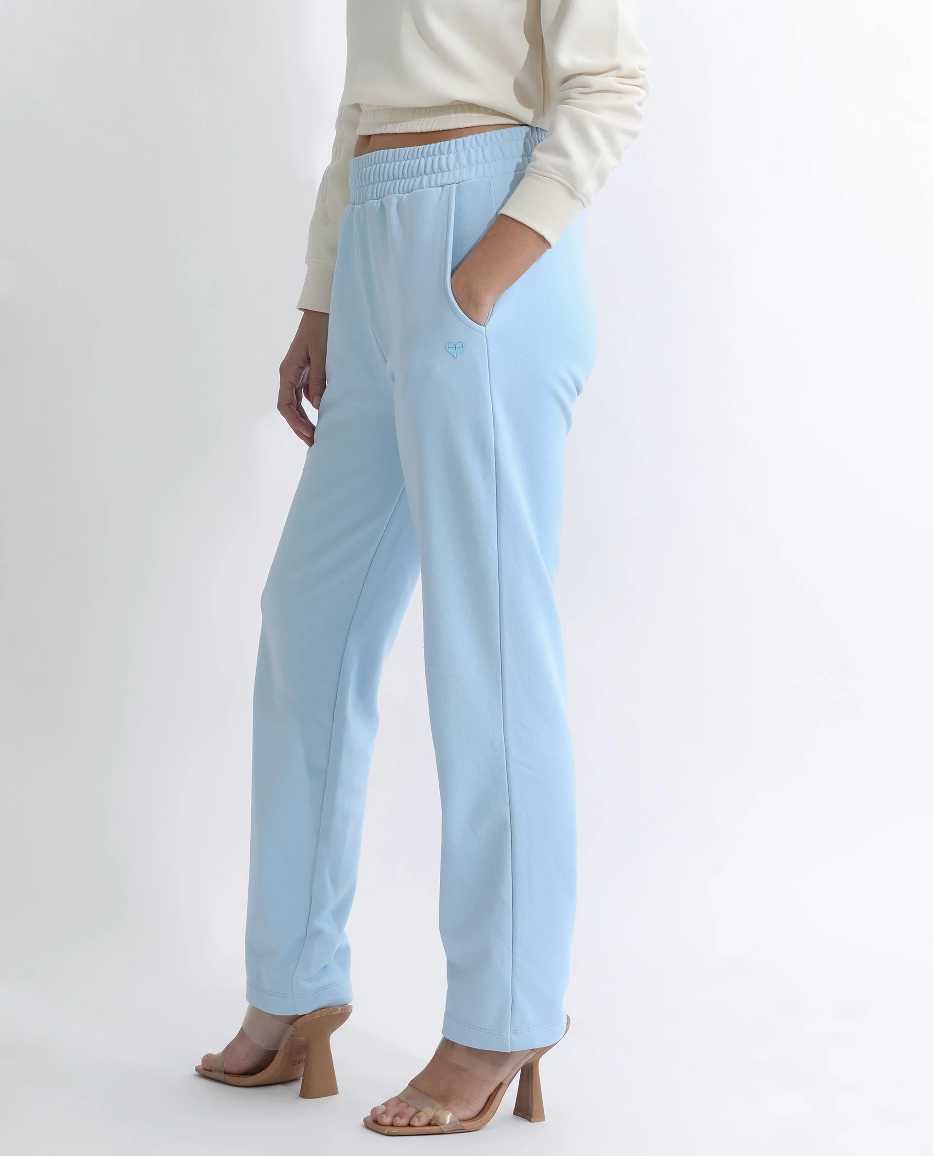 Rareism Women's Fronk Light Blue Polyester Blend Plain Ankle Length Tailored Track Pant - Image 7