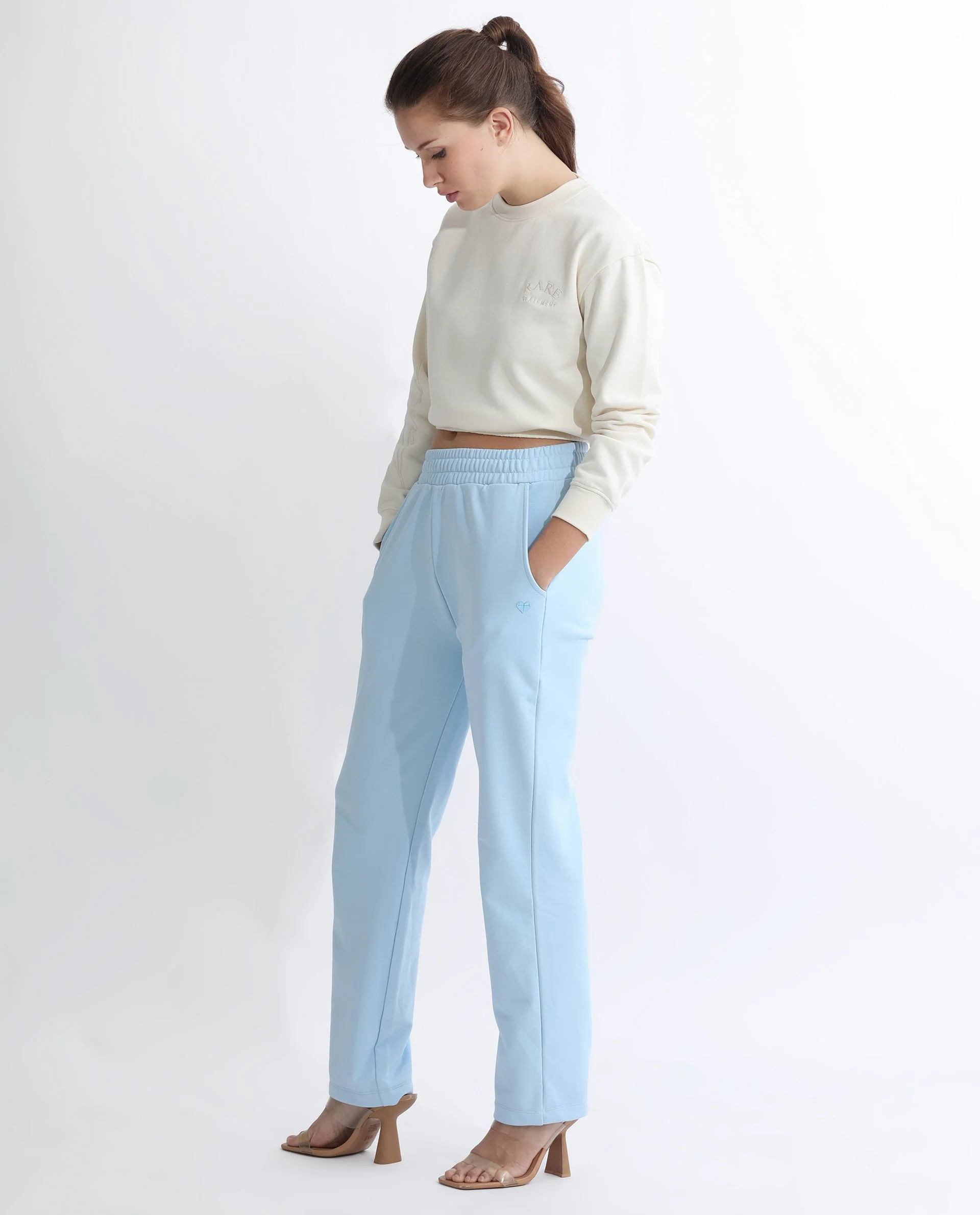 Rareism Women's Fronk Light Blue Polyester Blend Plain Ankle Length Tailored Track Pant - Image 8