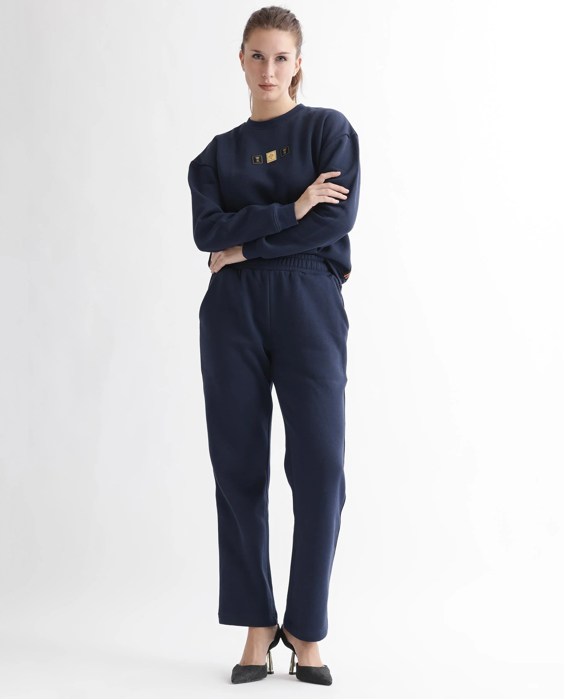 Rareism Women's Fronk Navy Polyester Blend Plain Ankle Length Tailored Track Pant - Image 2