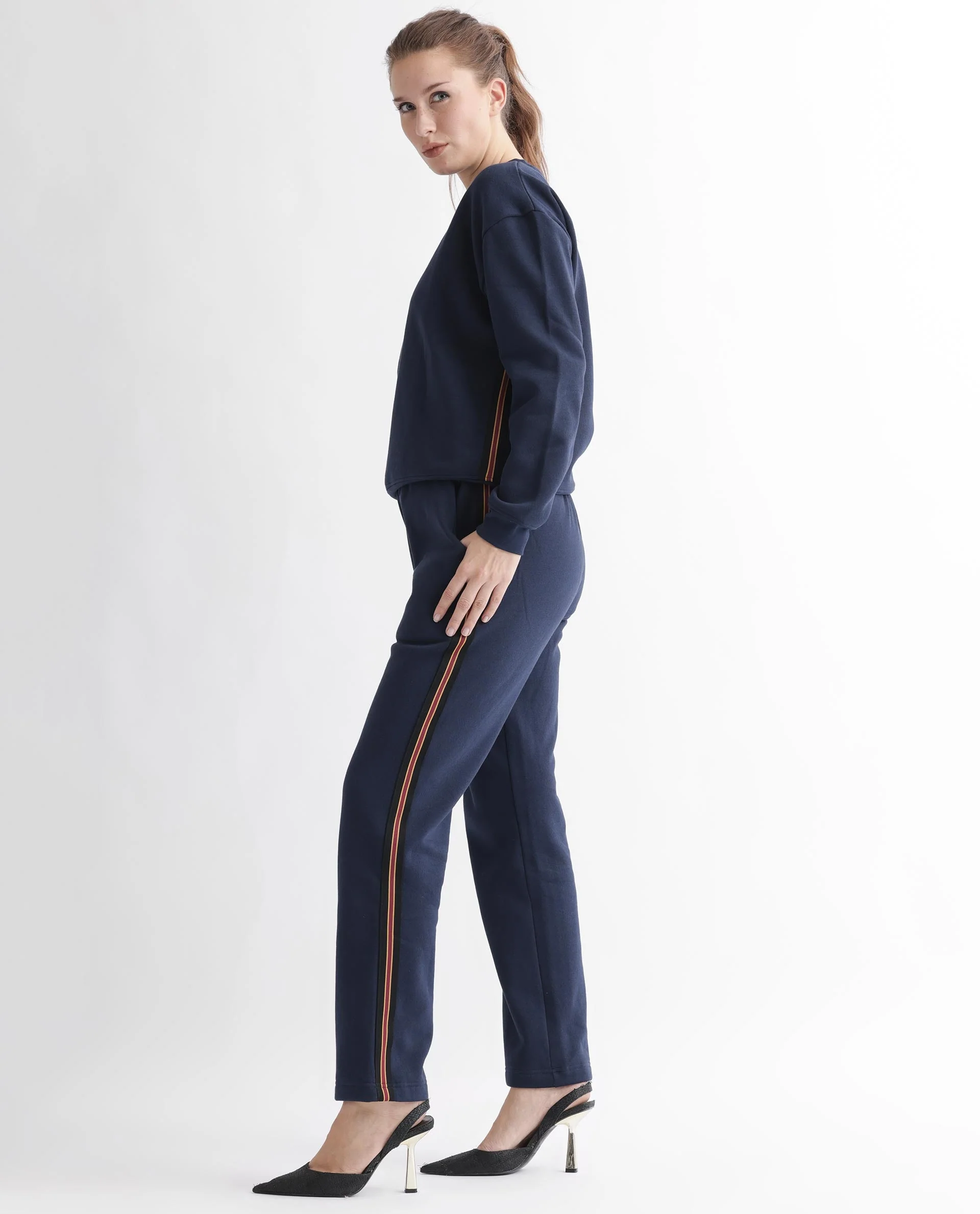 Rareism Women's Fronk Navy Polyester Blend Plain Ankle Length Tailored Track Pant - Image 6