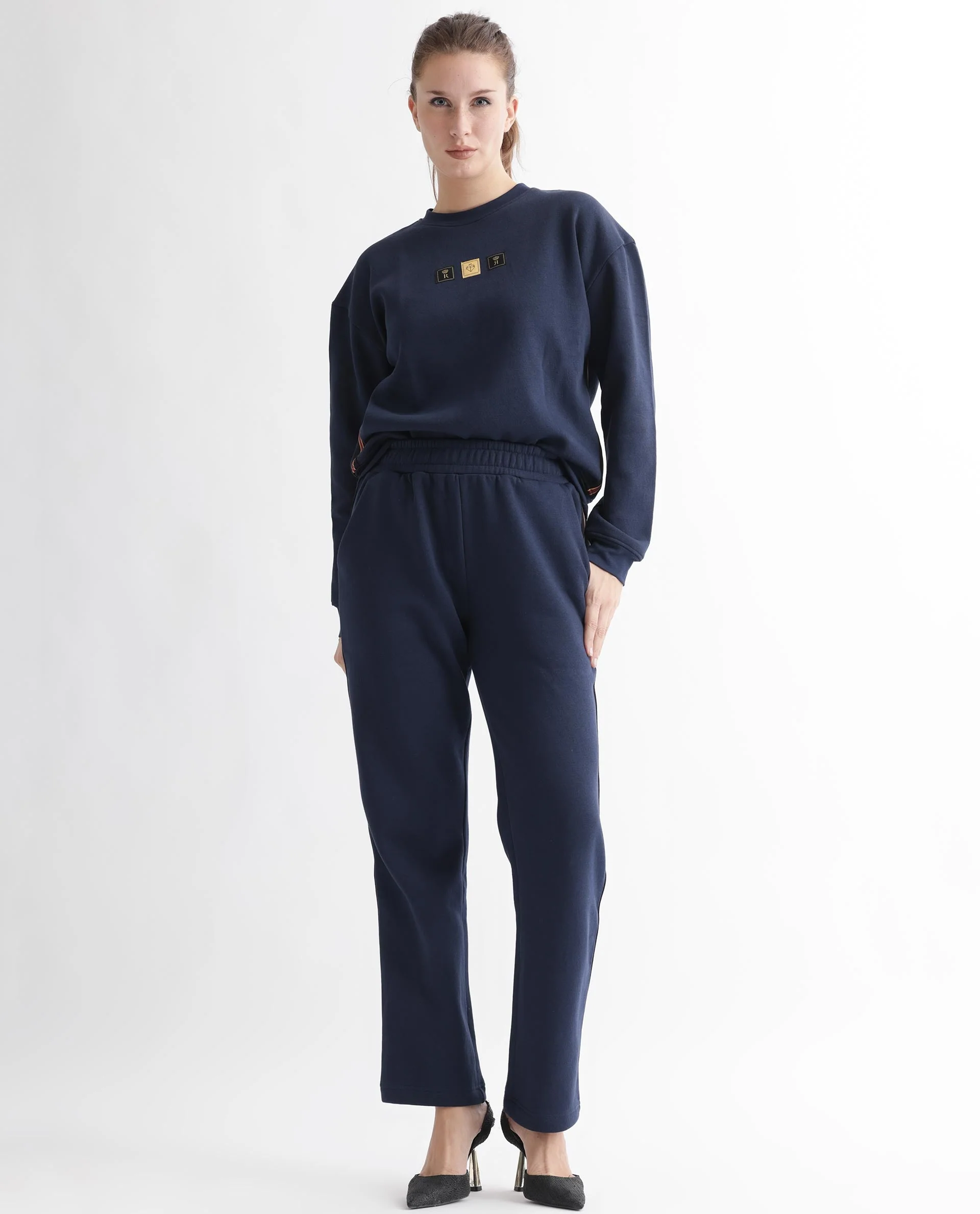 Rareism Women's Fronk Navy Polyester Blend Plain Ankle Length Tailored Track Pant - Image 9