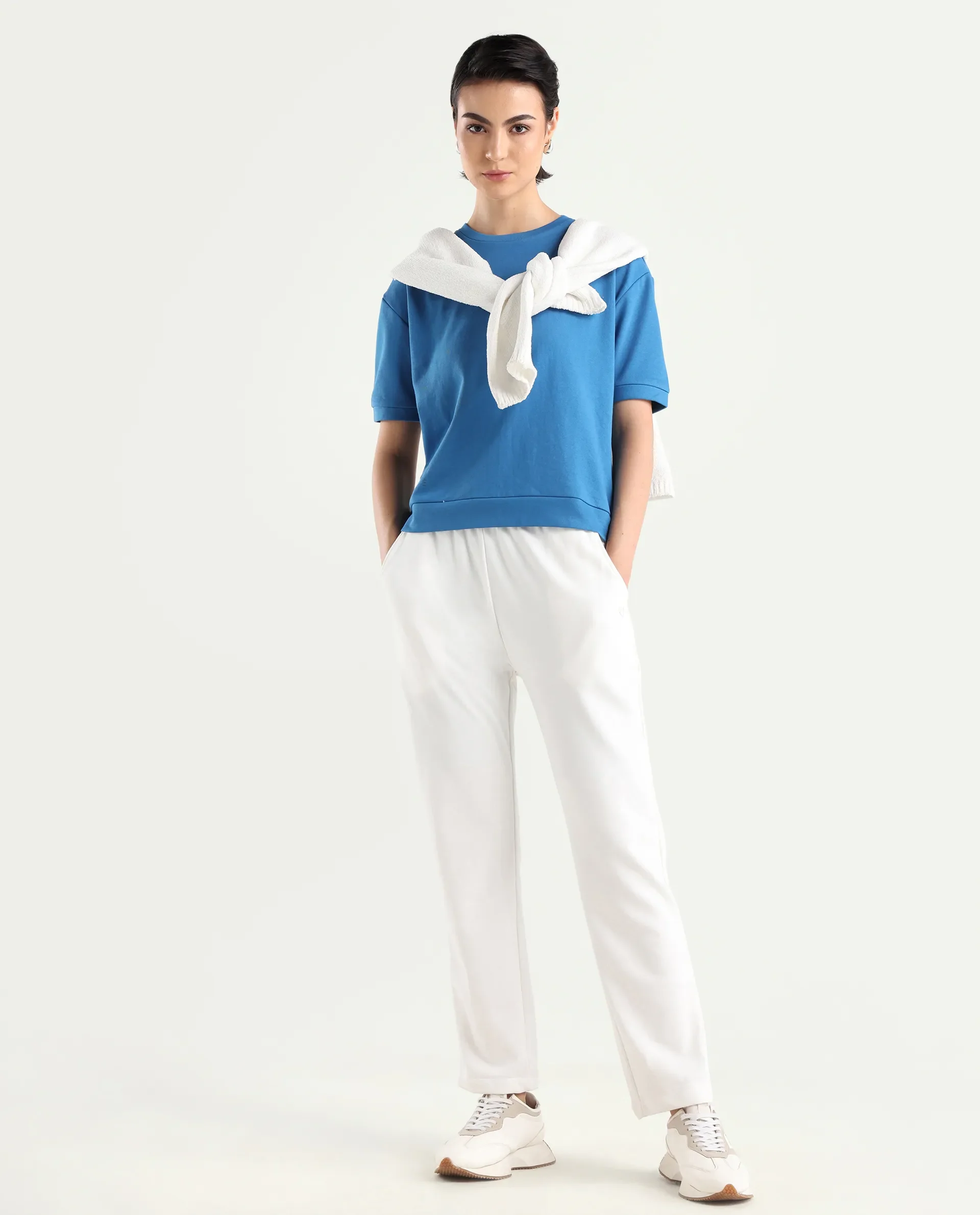 Rareism Women's Fronk Off White Polyester Blend Plain Ankle Length Tailored Track Pant