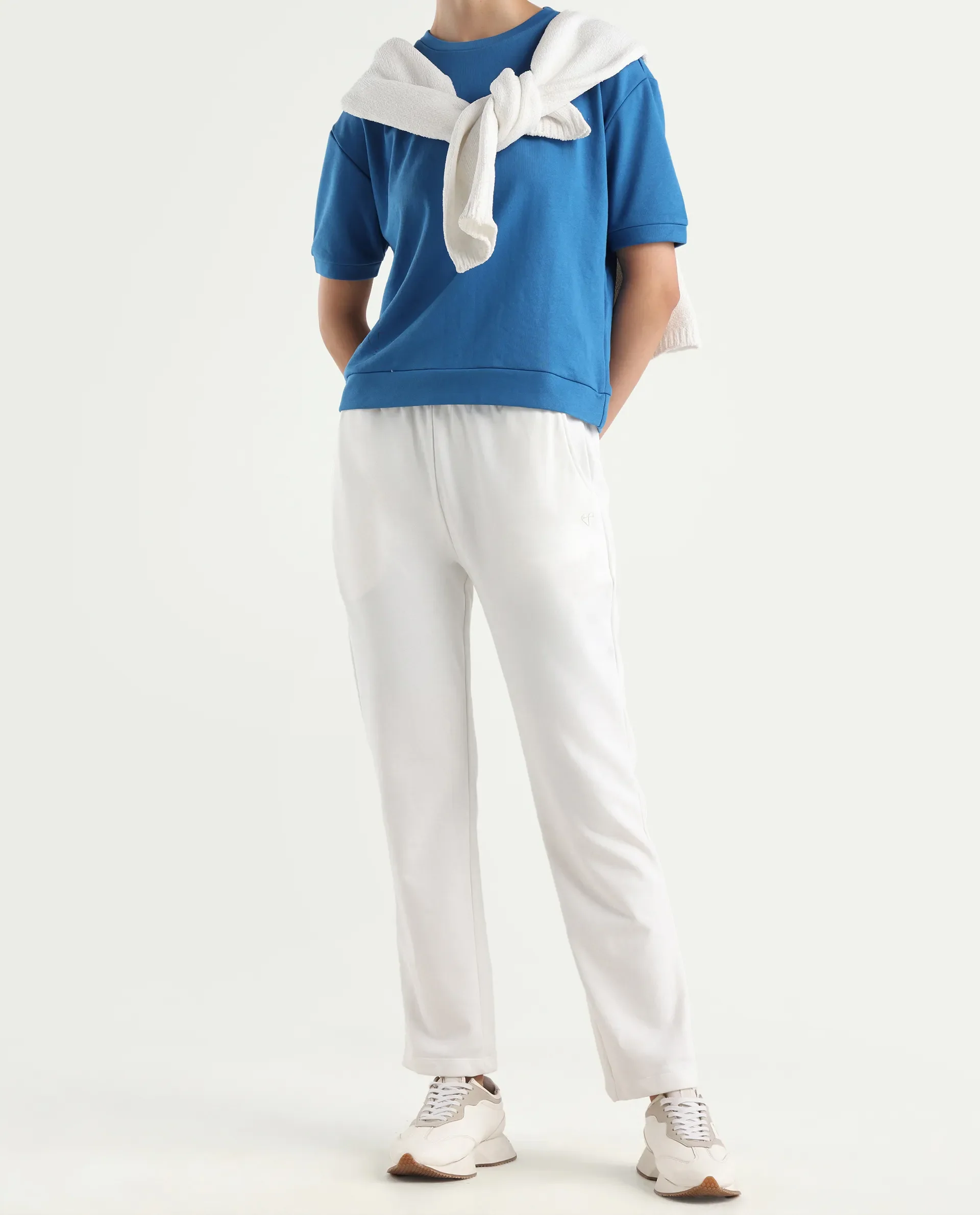 Rareism Women's Fronk Off White Polyester Blend Plain Ankle Length Tailored Track Pant - Image 2