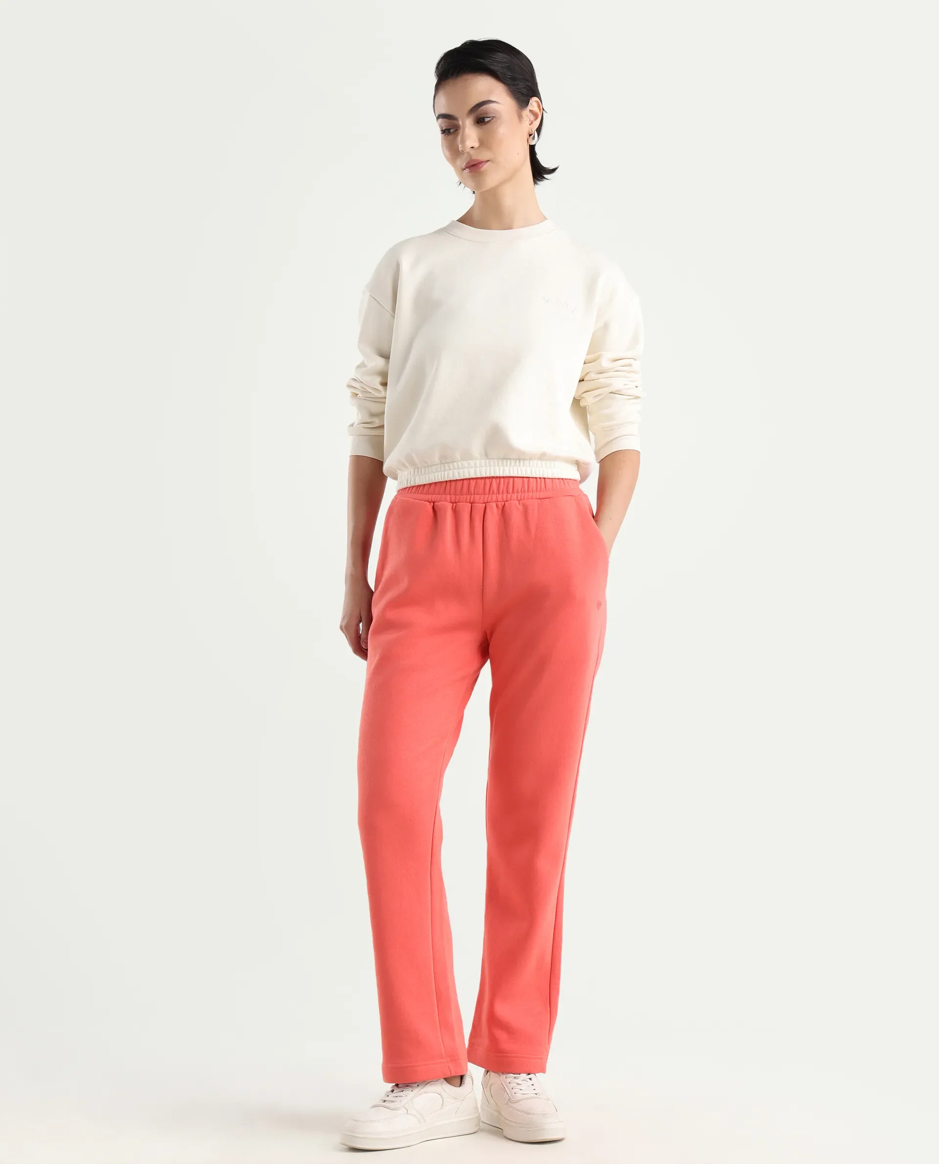 Rareism Women's Fronk Orange Polyester Blend Plain Ankle Length Tailored Track Pant - Image 2