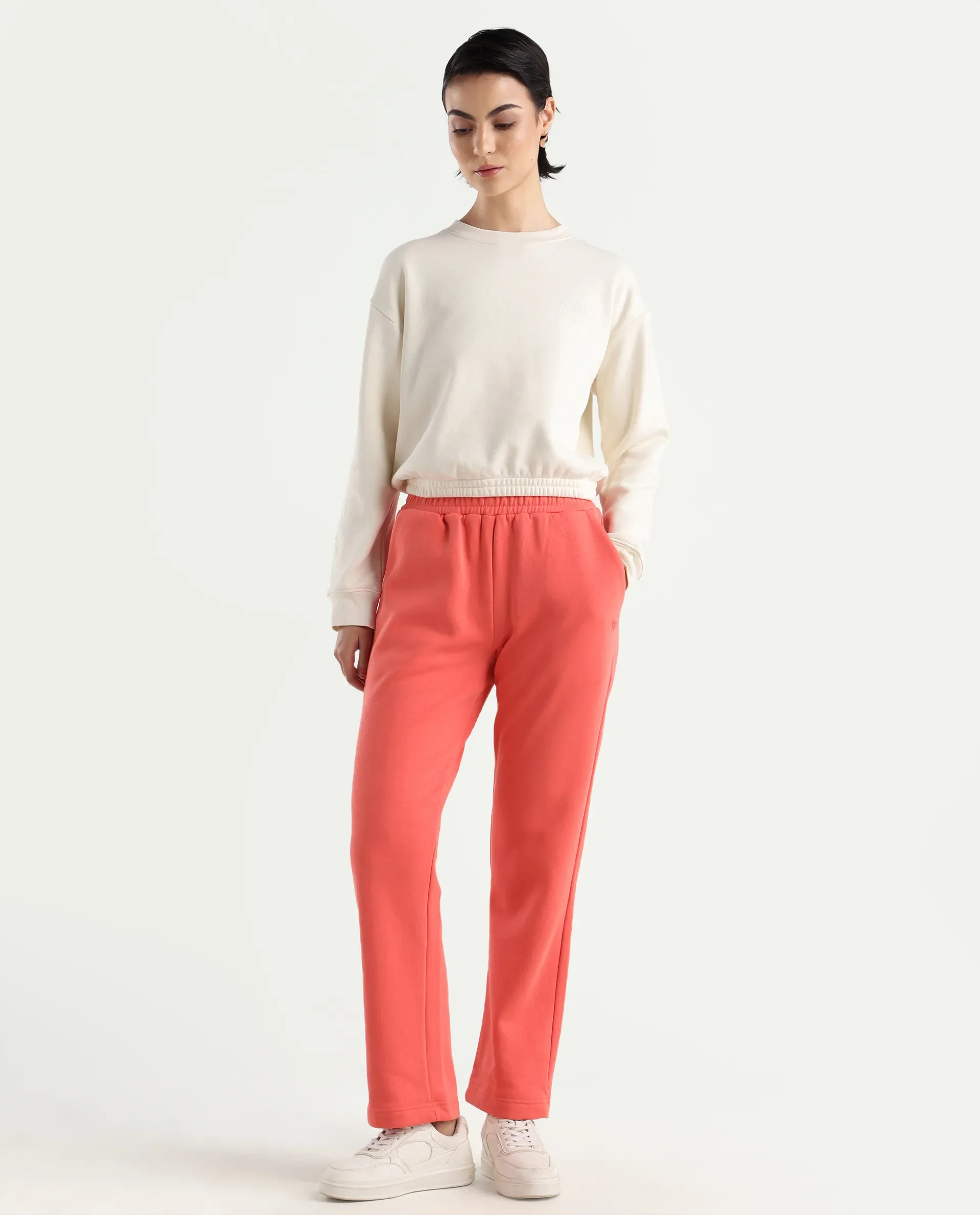 Rareism Women's Fronk Orange Polyester Blend Plain Ankle Length Tailored Track Pant - Image 4