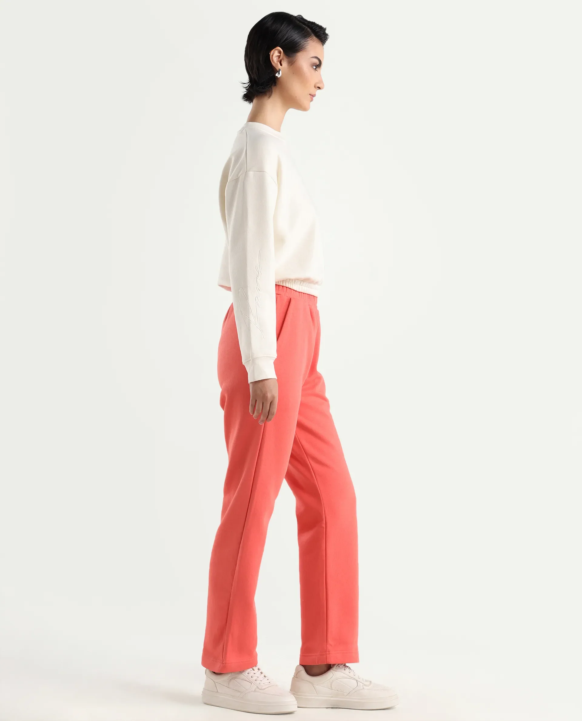 Rareism Women's Fronk Orange Polyester Blend Plain Ankle Length Tailored Track Pant - Image 5