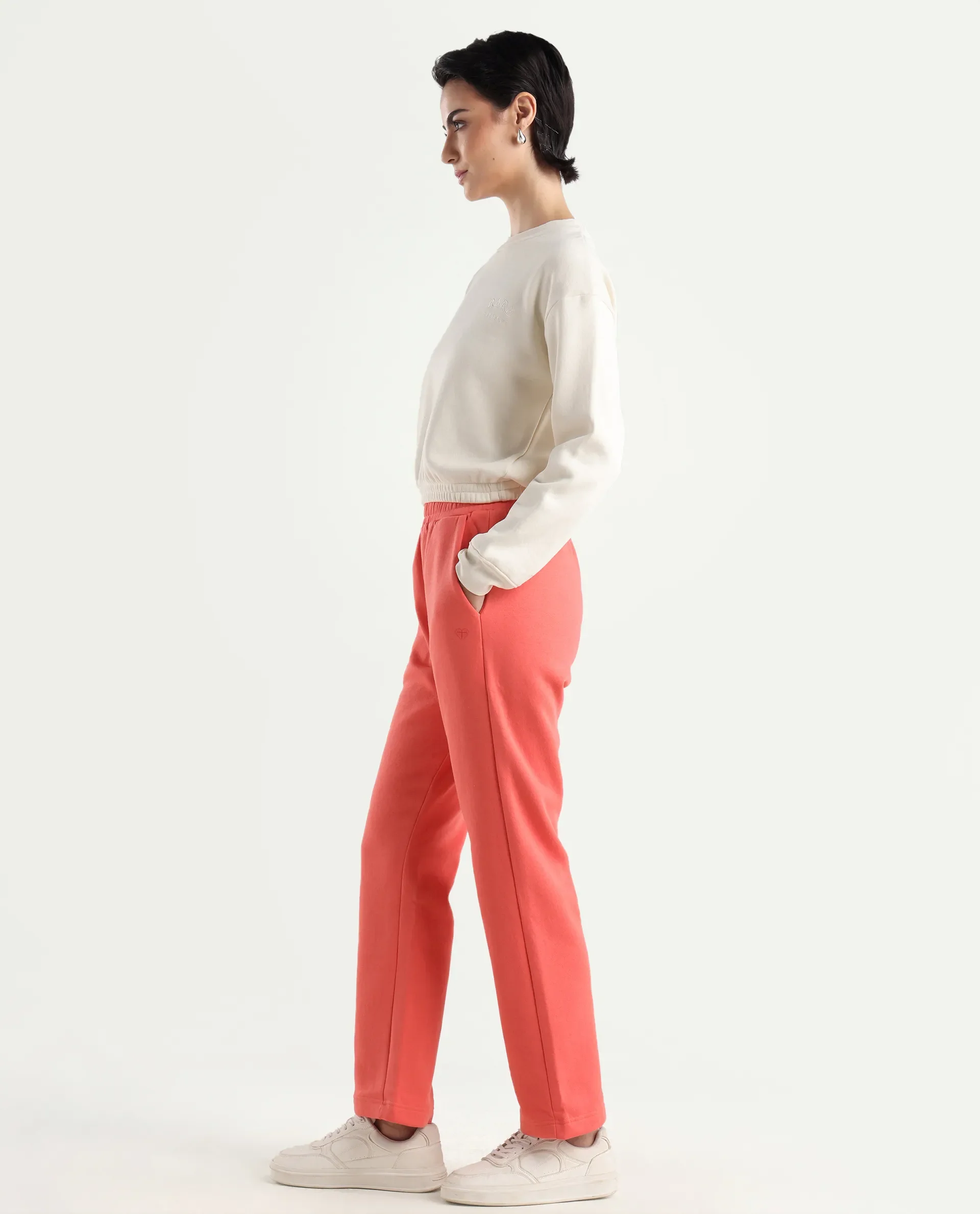 Rareism Women's Fronk Orange Polyester Blend Plain Ankle Length Tailored Track Pant - Image 6