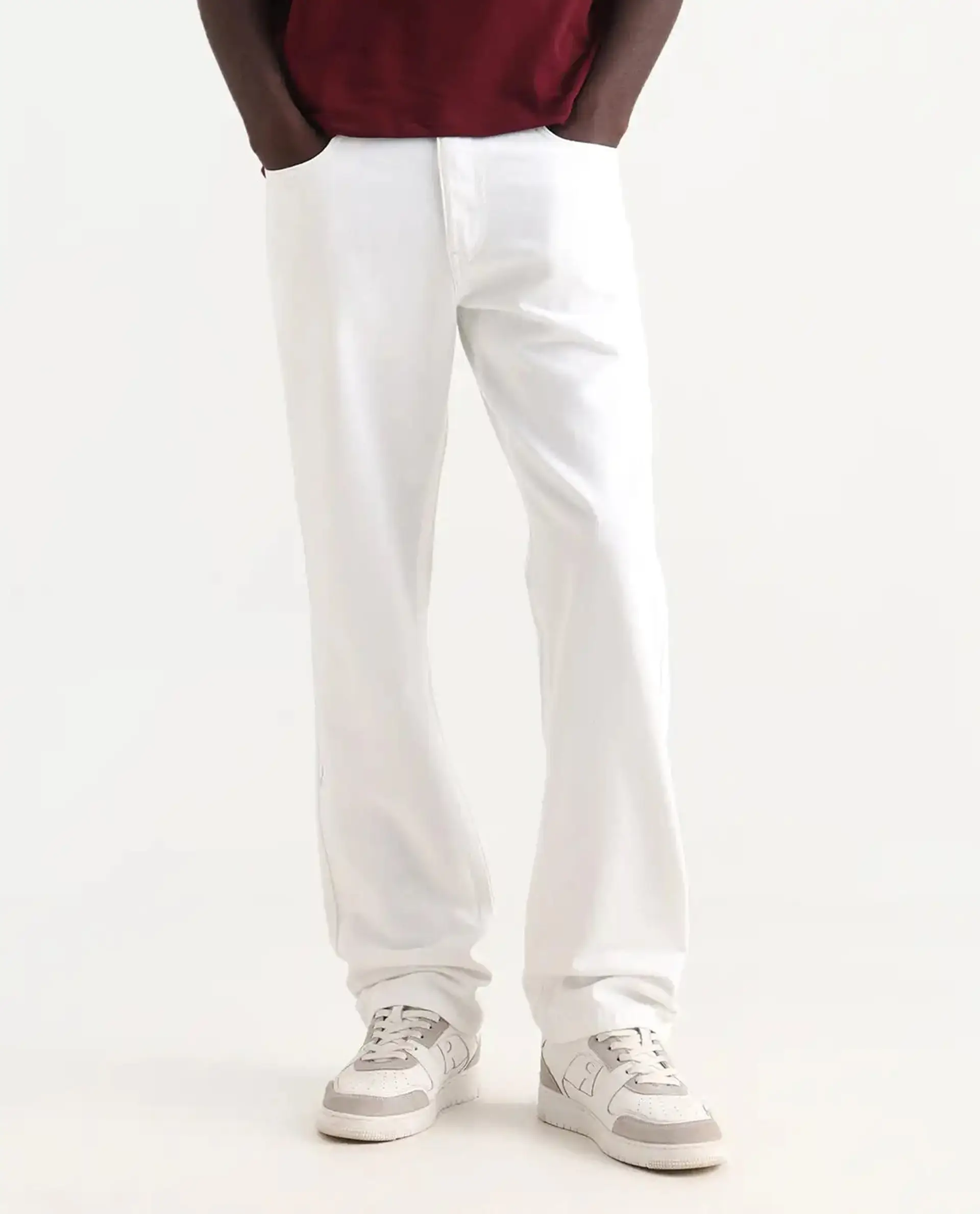 Rare Rabbit Men's Frost White Cotton Plain Morris Regular Fit Jeans - Image 9