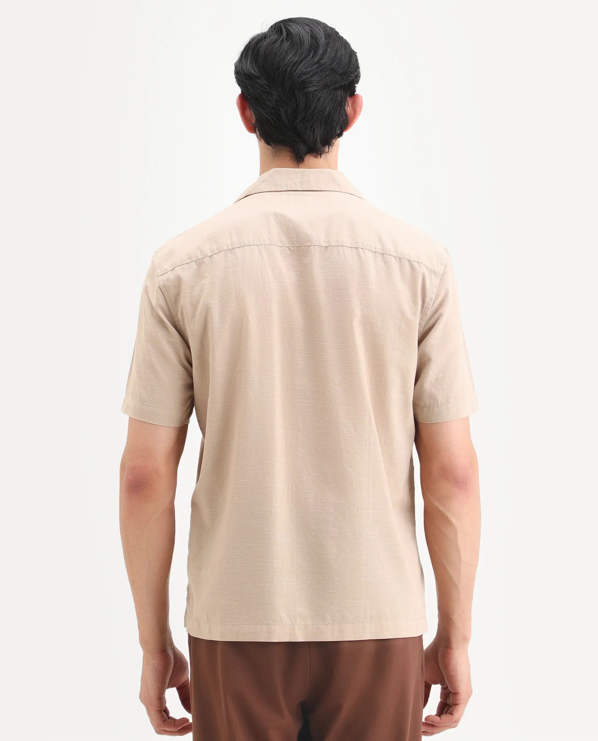 Rare Rabbit Men's Frot Dark Beige Cotton Fabric Half Sleeve Cuban Collar Relaxed Fit Embroidered Shirt - Image 8