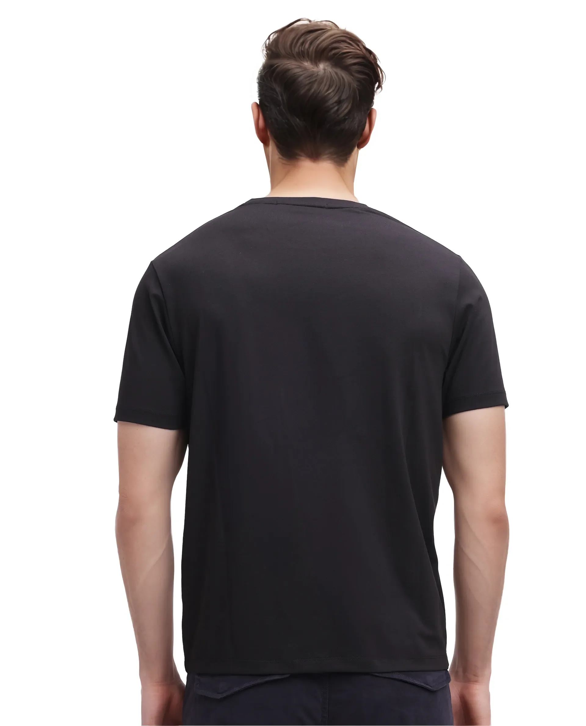 Rare Rabbit Men's Frovik Black Cotton Printed Regular Fit Half Sleeve Crew Neck T-Shirt - Image 4