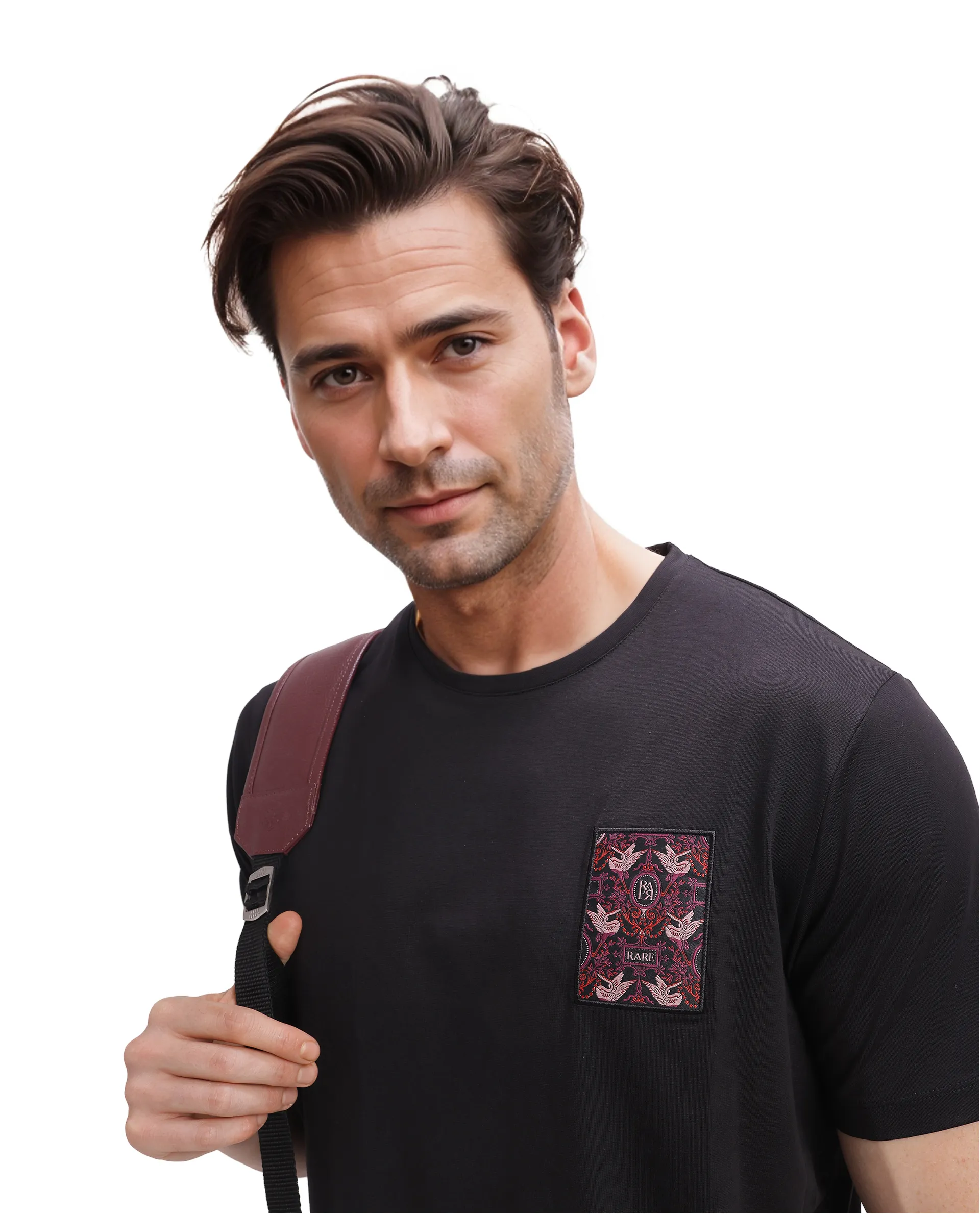 Rare Rabbit Men's Frovik Black Cotton Printed Regular Fit Half Sleeve Crew Neck T-Shirt - Image 7