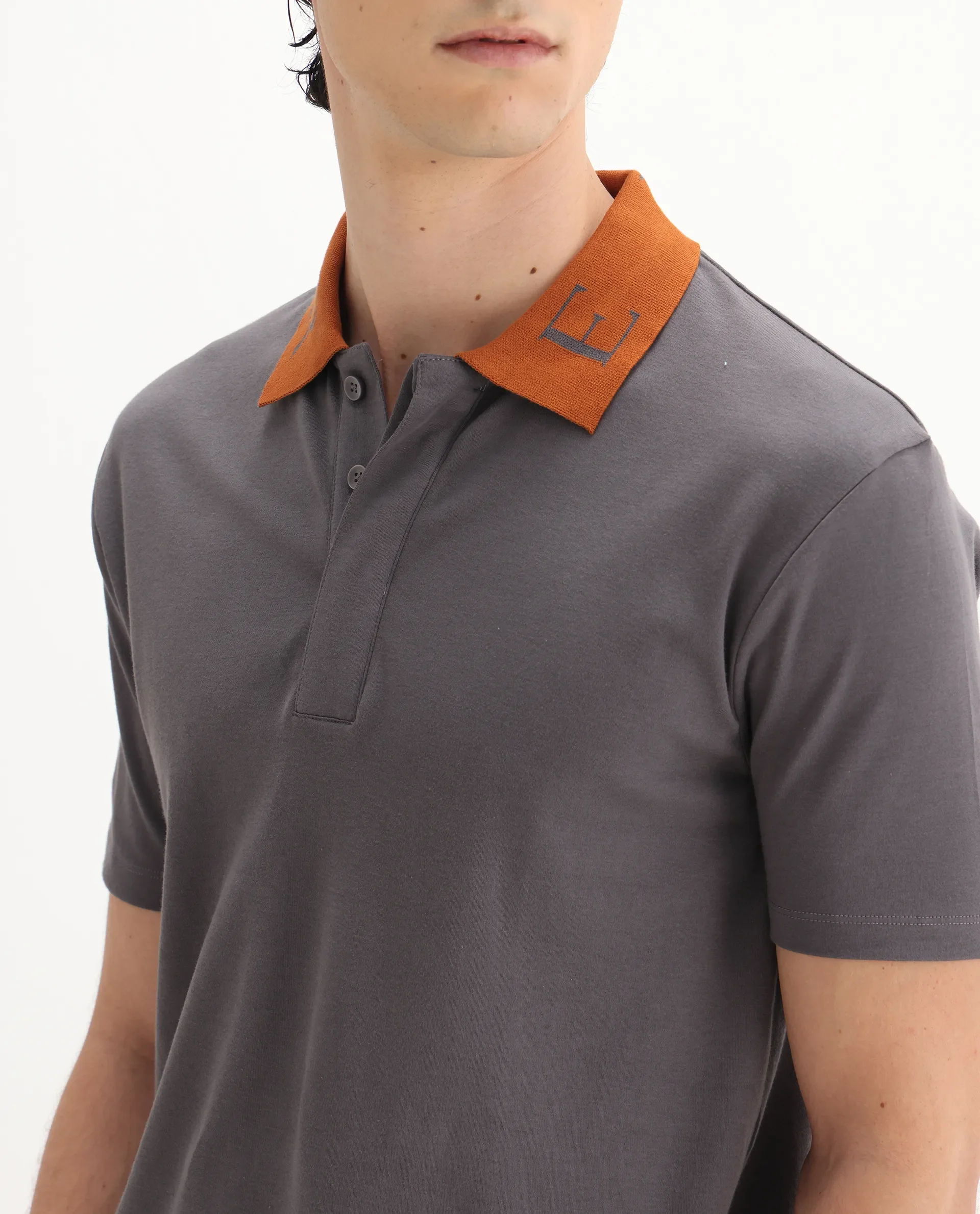 Rare Rabbit Men's Frow Grey Cotton Plain Regular Fit Half Sleeve Polo - Image 3