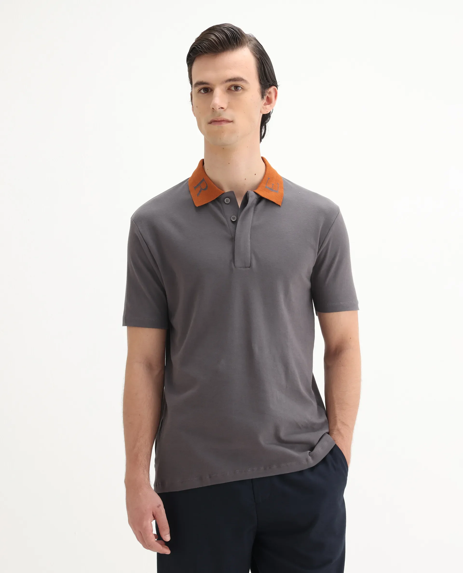 Rare Rabbit Men's Frow Grey Cotton Plain Regular Fit Half Sleeve Polo - Image 4