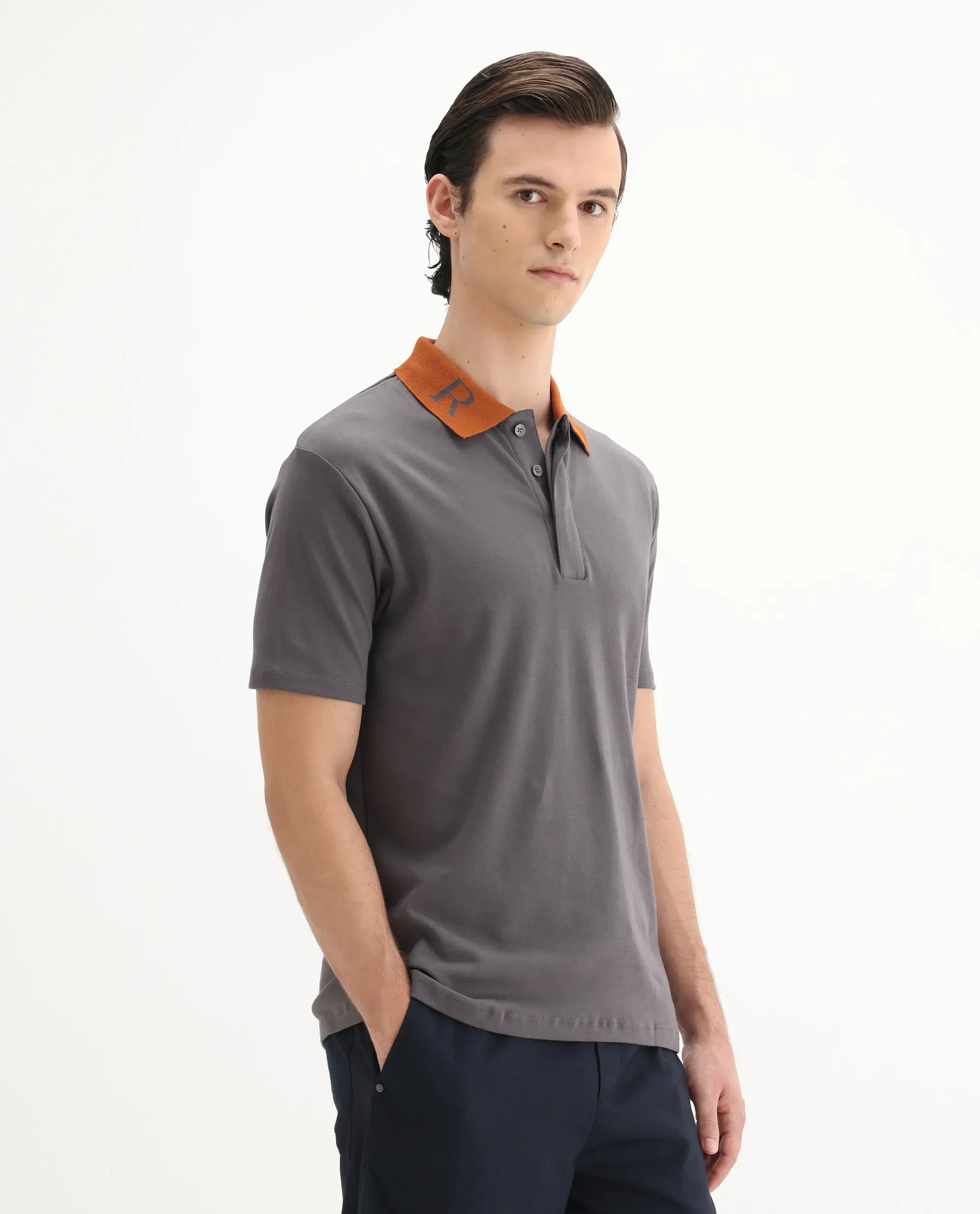 Rare Rabbit Men's Frow Grey Cotton Plain Regular Fit Half Sleeve Polo - Image 6