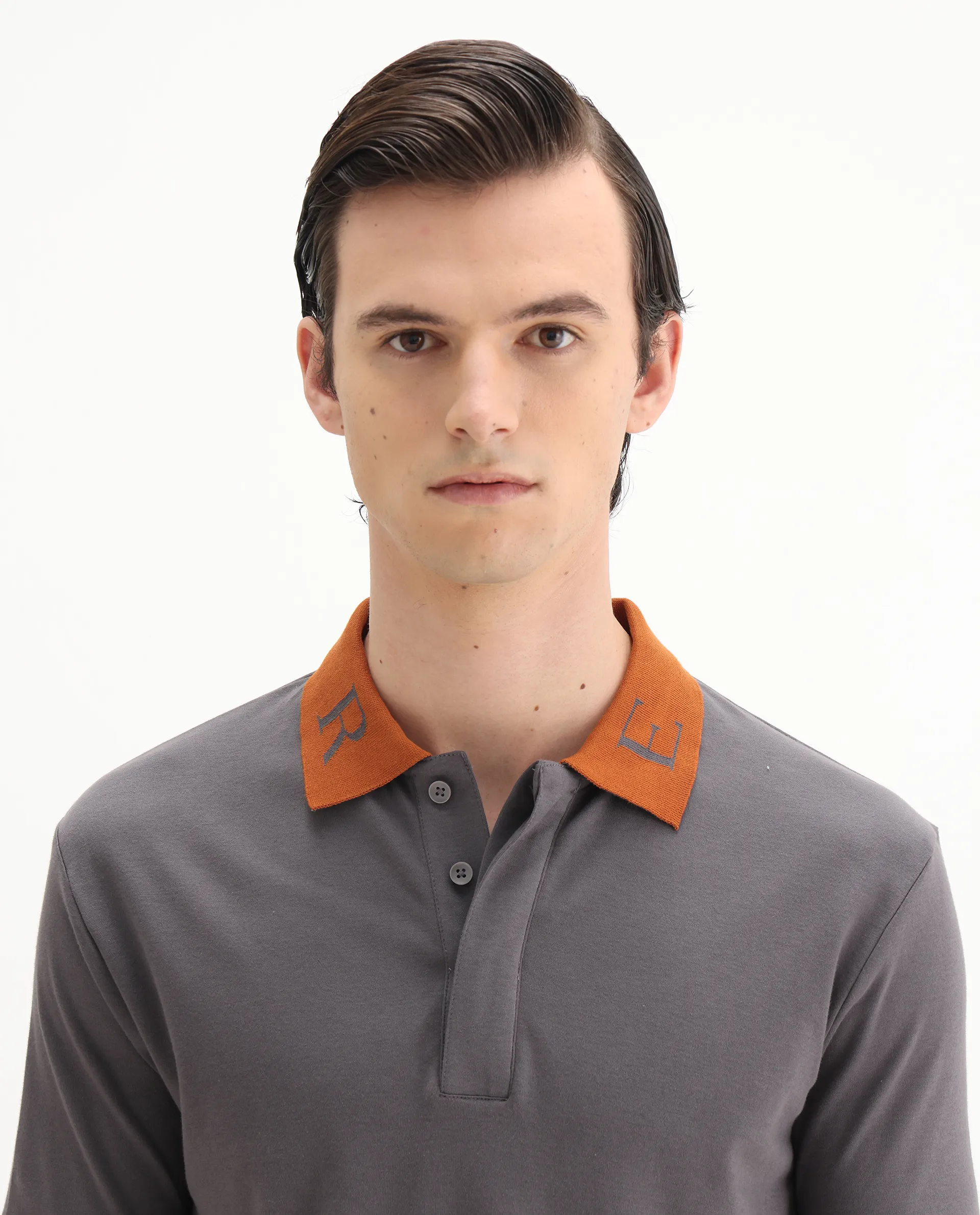 Rare Rabbit Men's Frow Grey Cotton Plain Regular Fit Half Sleeve Polo - Image 7