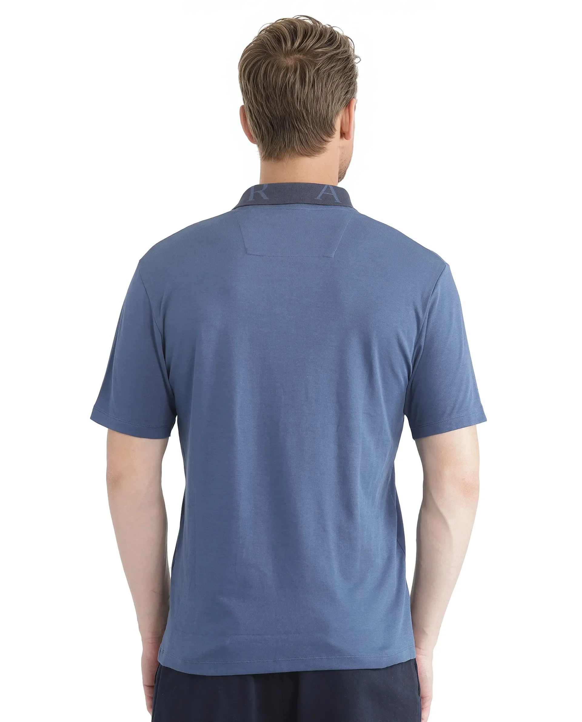 Rare Rabbit Men's Frow Light Blue Cotton Plain Regular Fit Half Sleeve Polo - Image 4
