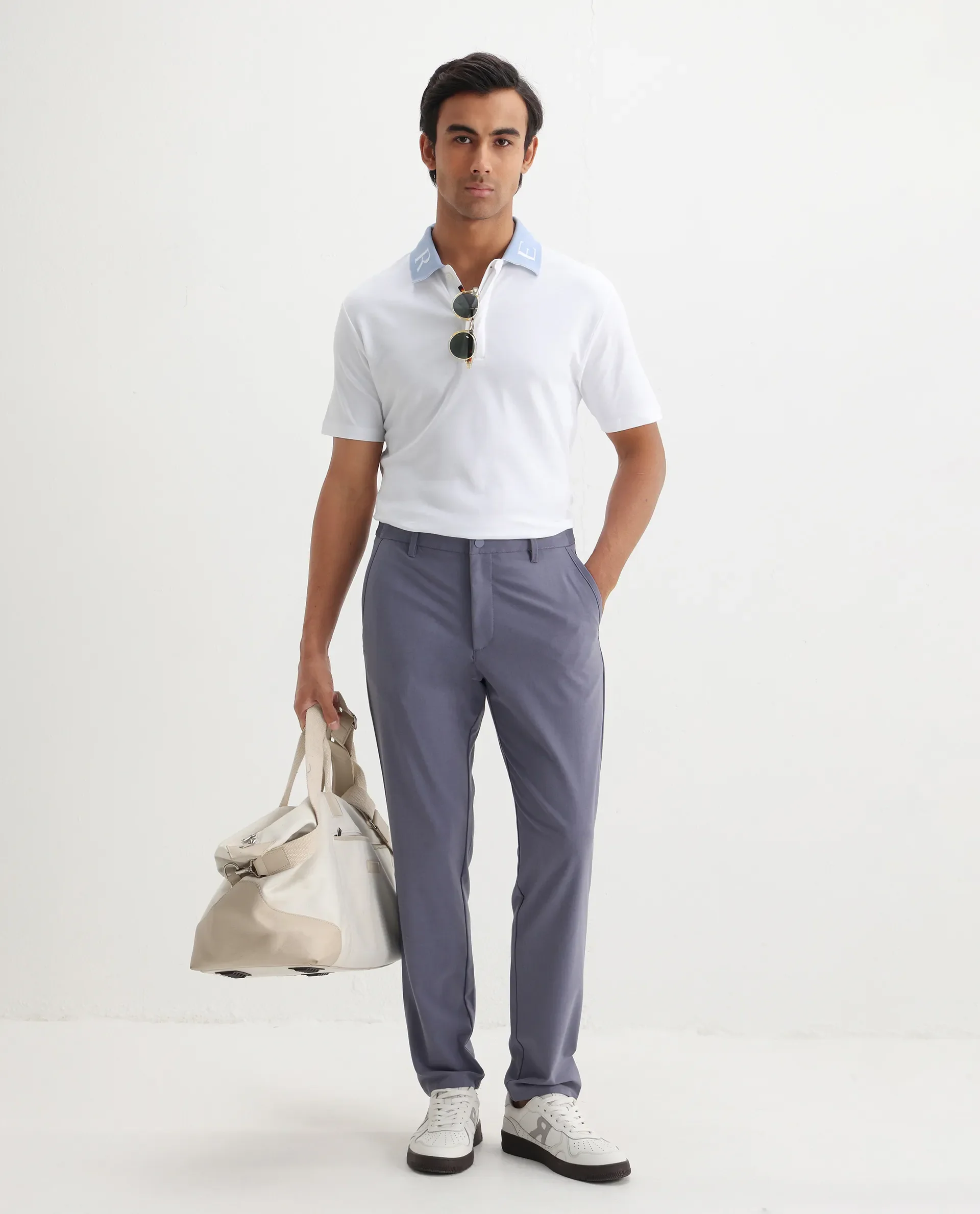 Rare Rabbit Men's Frow White Cotton Plain Regular Fit Half Sleeve Polo - Image 2