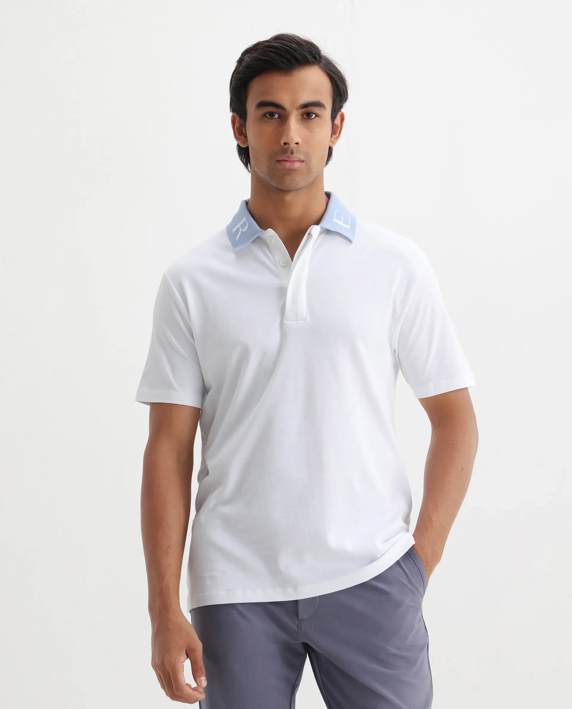 Rare Rabbit Men's Frow White Cotton Plain Regular Fit Half Sleeve Polo - Image 3