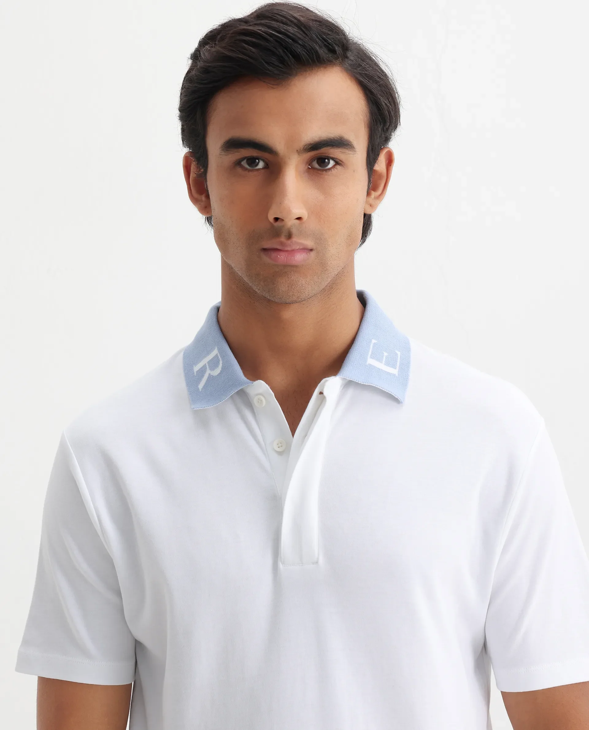 Rare Rabbit Men's Frow White Cotton Plain Regular Fit Half Sleeve Polo - Image 4