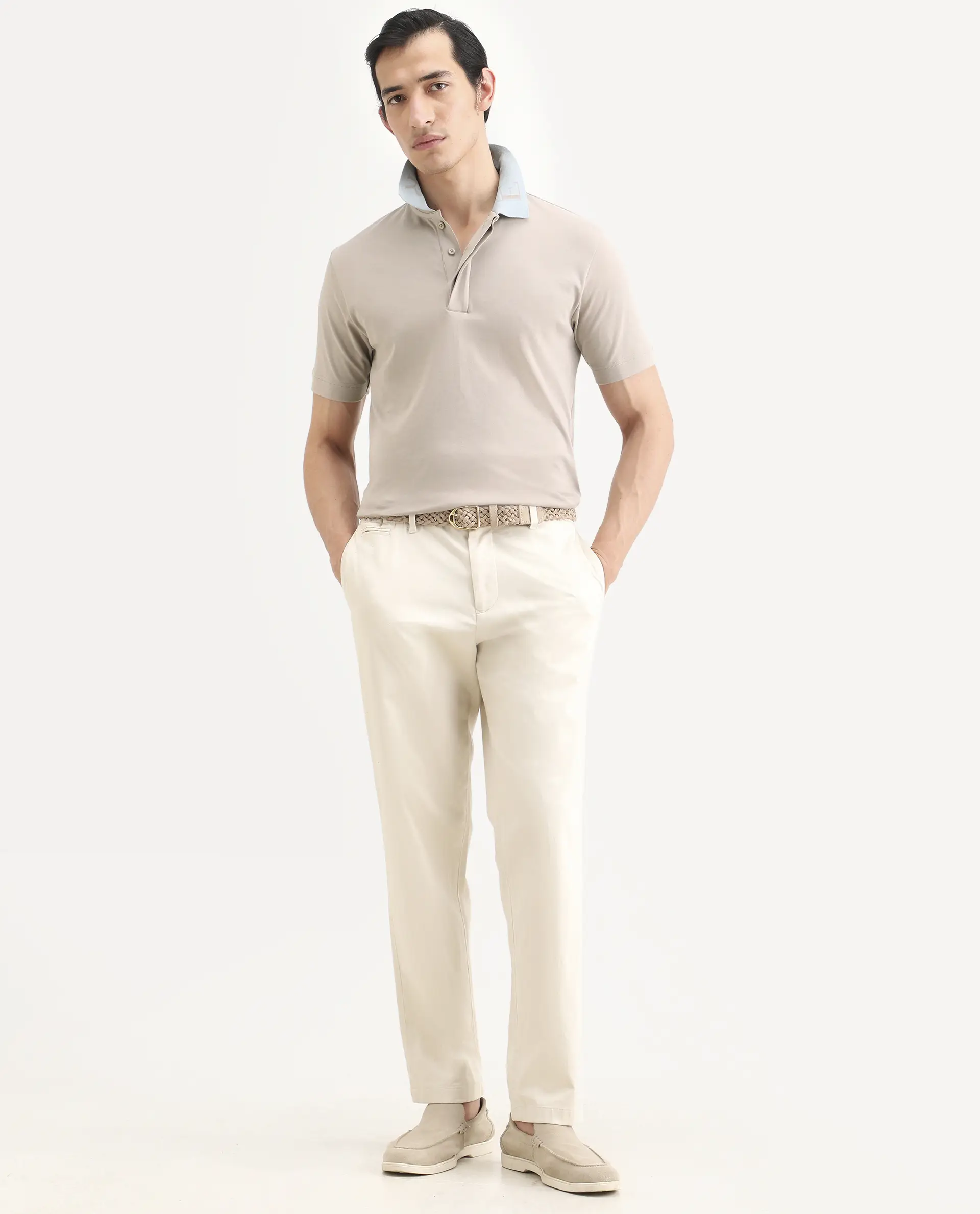 Rare Rabbit Men's Frow-S26 Beige Cotton Fabric Half Sleeve Spread Collar Regular Fit Plain Polo - Image 2