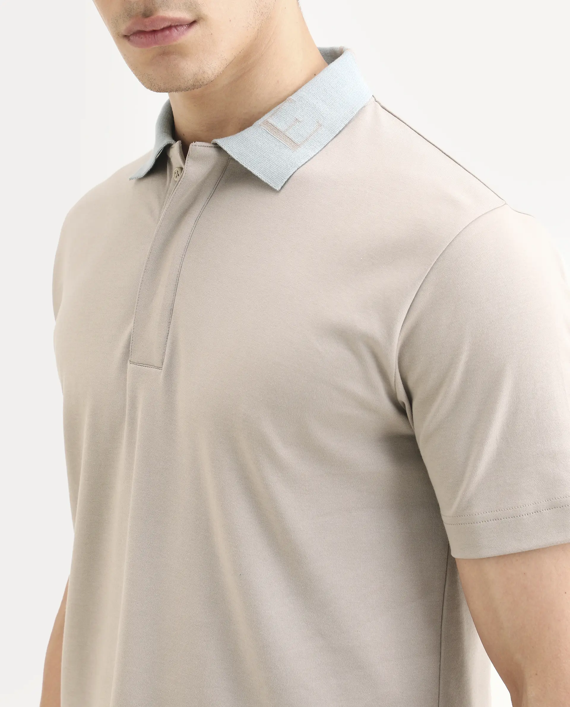 Rare Rabbit Men's Frow-S26 Beige Cotton Fabric Half Sleeve Spread Collar Regular Fit Plain Polo - Image 3