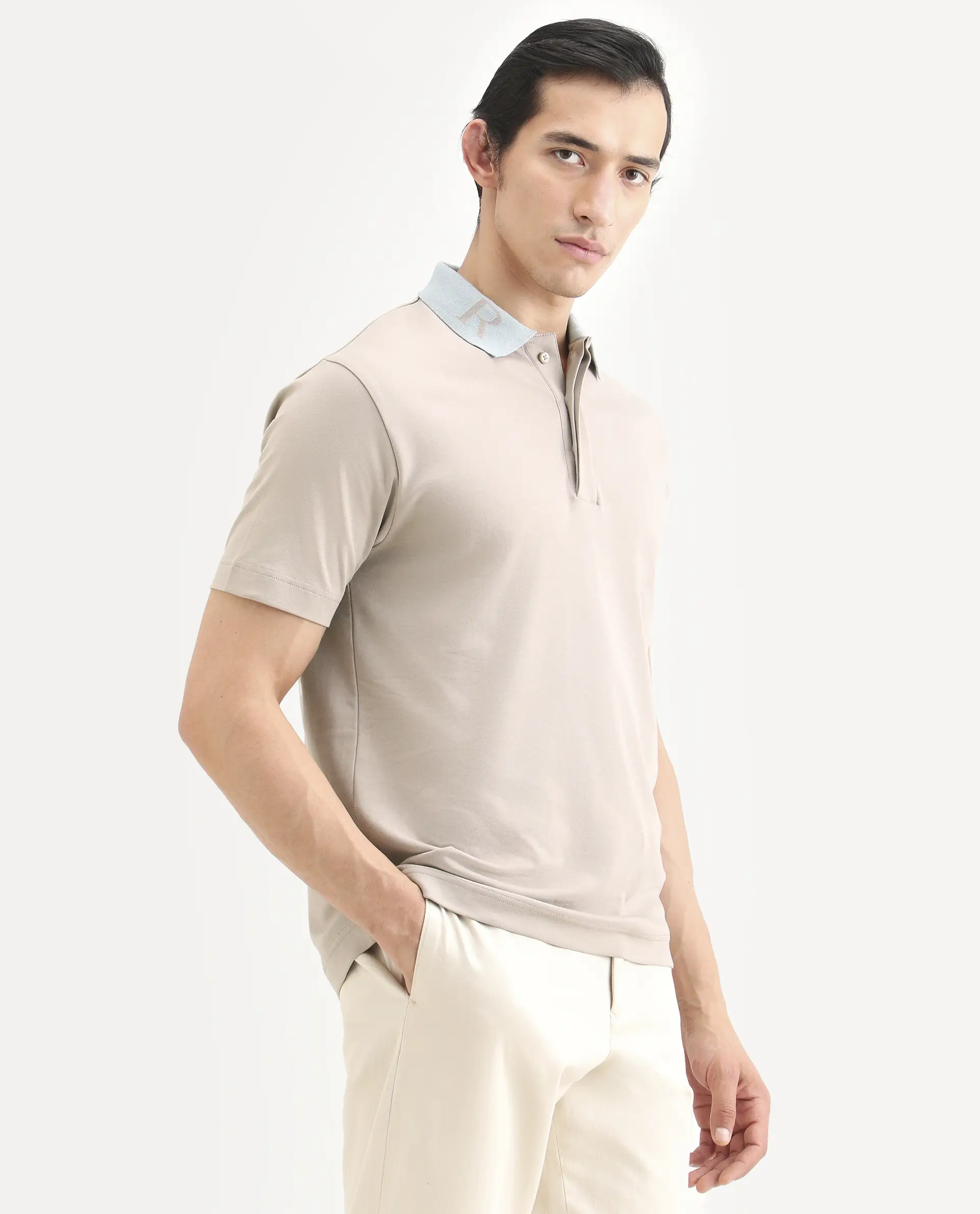 Rare Rabbit Men's Frow-S26 Beige Cotton Fabric Half Sleeve Spread Collar Regular Fit Plain Polo - Image 6