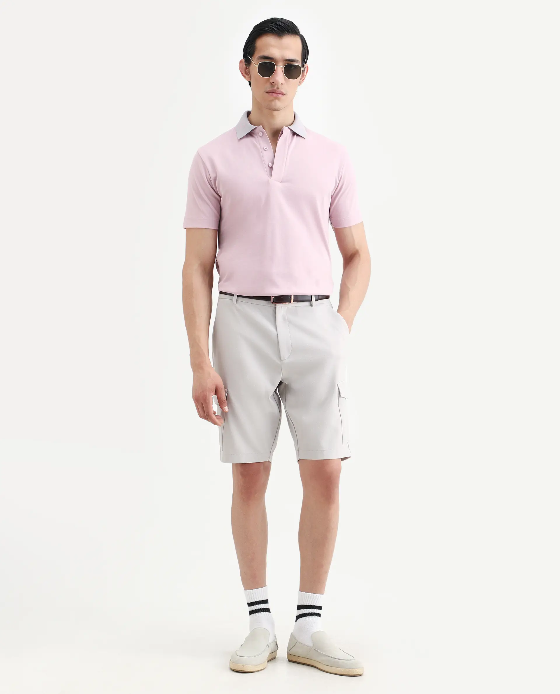Rare Rabbit Men's Frow-S26 Dusky Pink Cotton Fabric Half Sleeve Spread Collar Regular Fit Plain Polo - Image 2