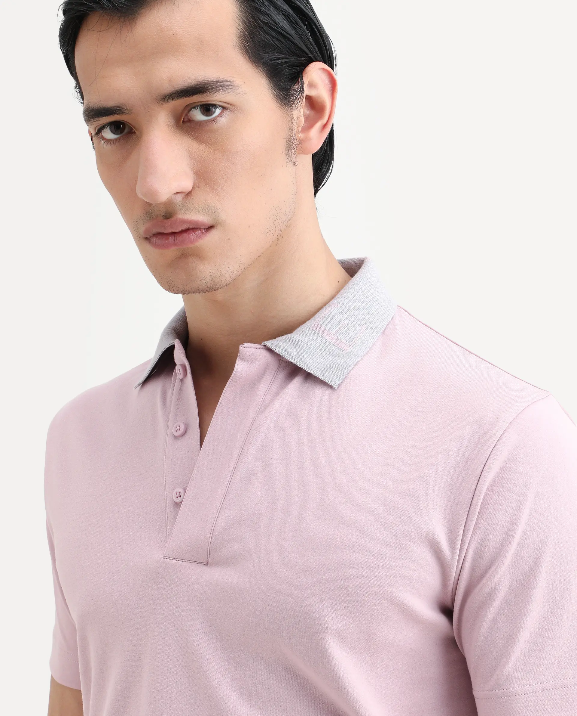 Rare Rabbit Men's Frow-S26 Dusky Pink Cotton Fabric Half Sleeve Spread Collar Regular Fit Plain Polo - Image 3