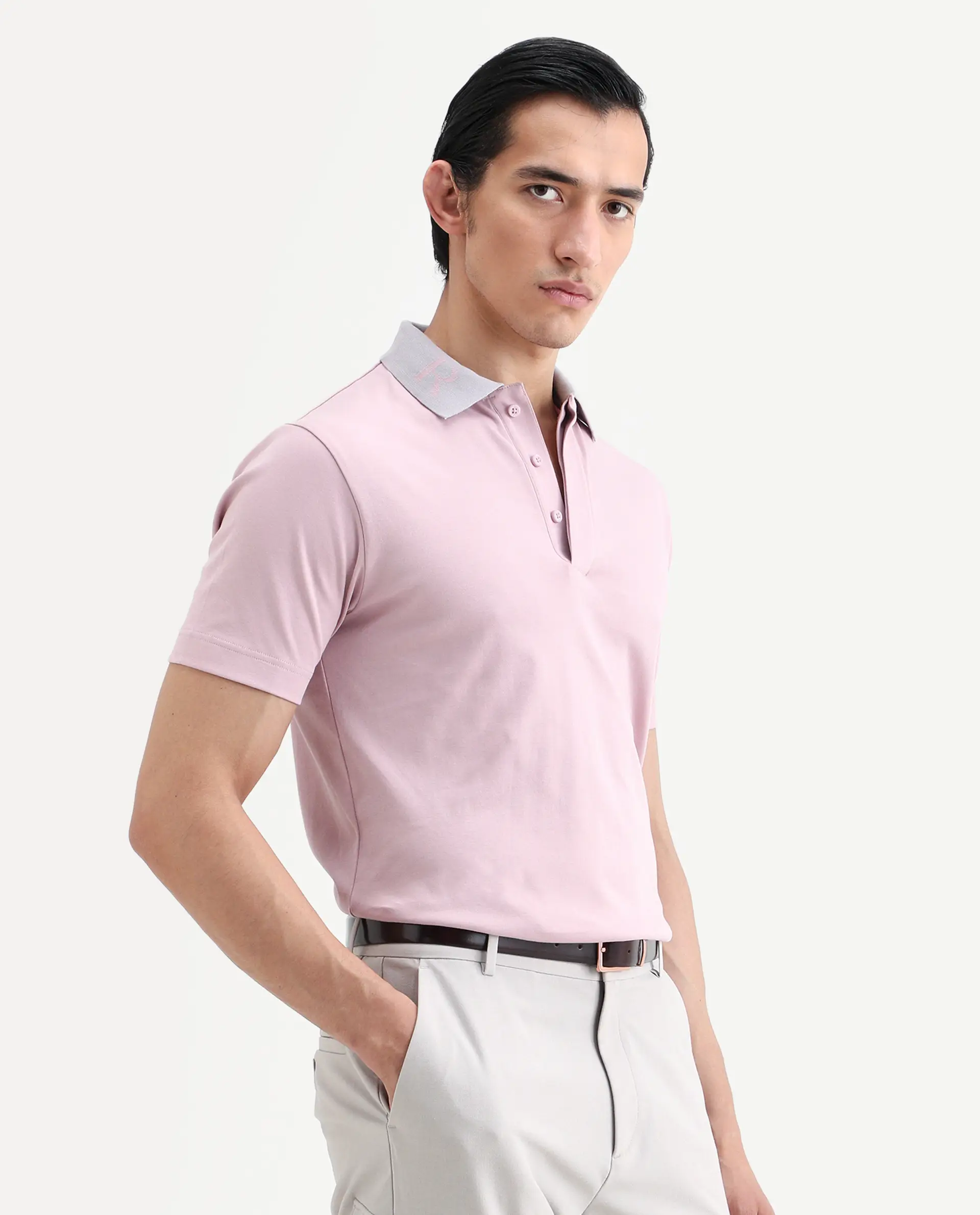 Rare Rabbit Men's Frow-S26 Dusky Pink Cotton Fabric Half Sleeve Spread Collar Regular Fit Plain Polo - Image 6