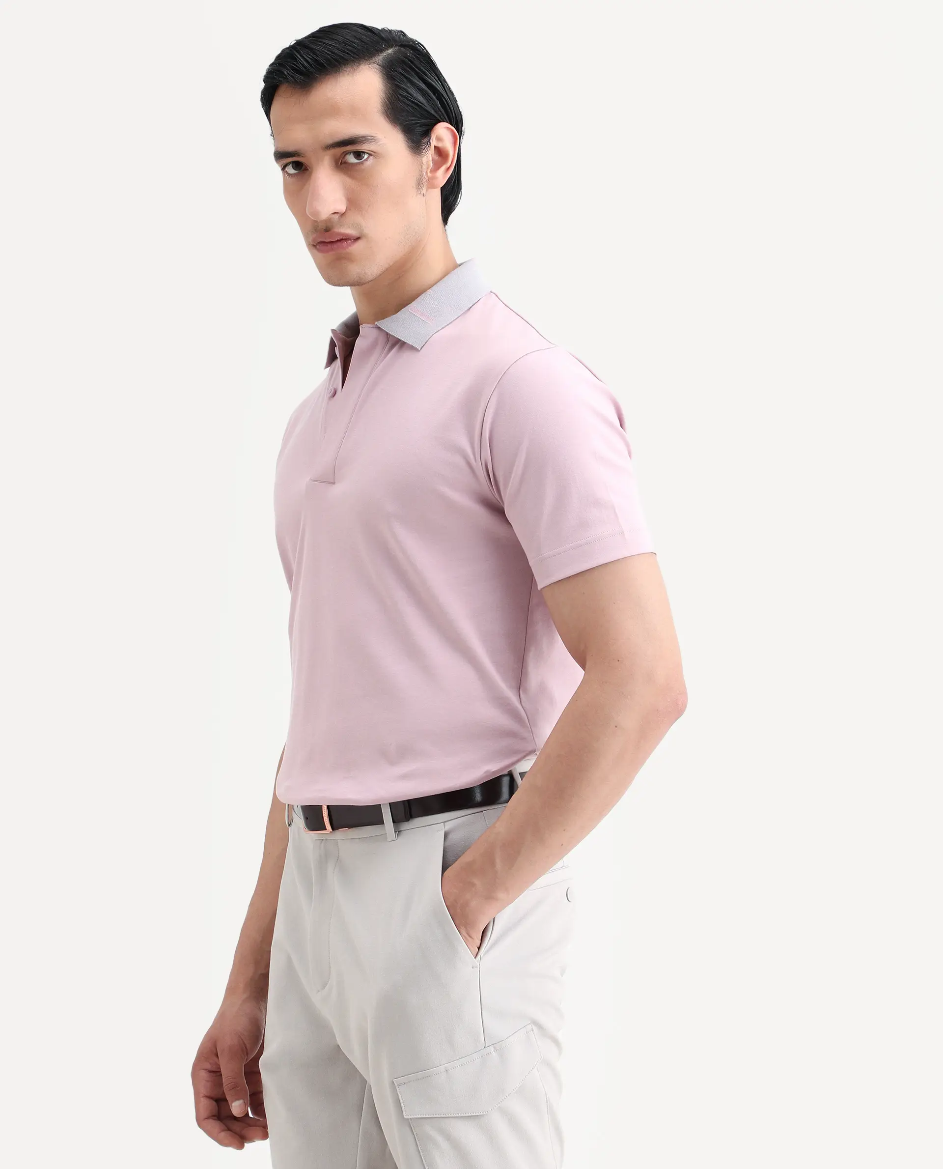 Rare Rabbit Men's Frow-S26 Dusky Pink Cotton Fabric Half Sleeve Spread Collar Regular Fit Plain Polo - Image 7