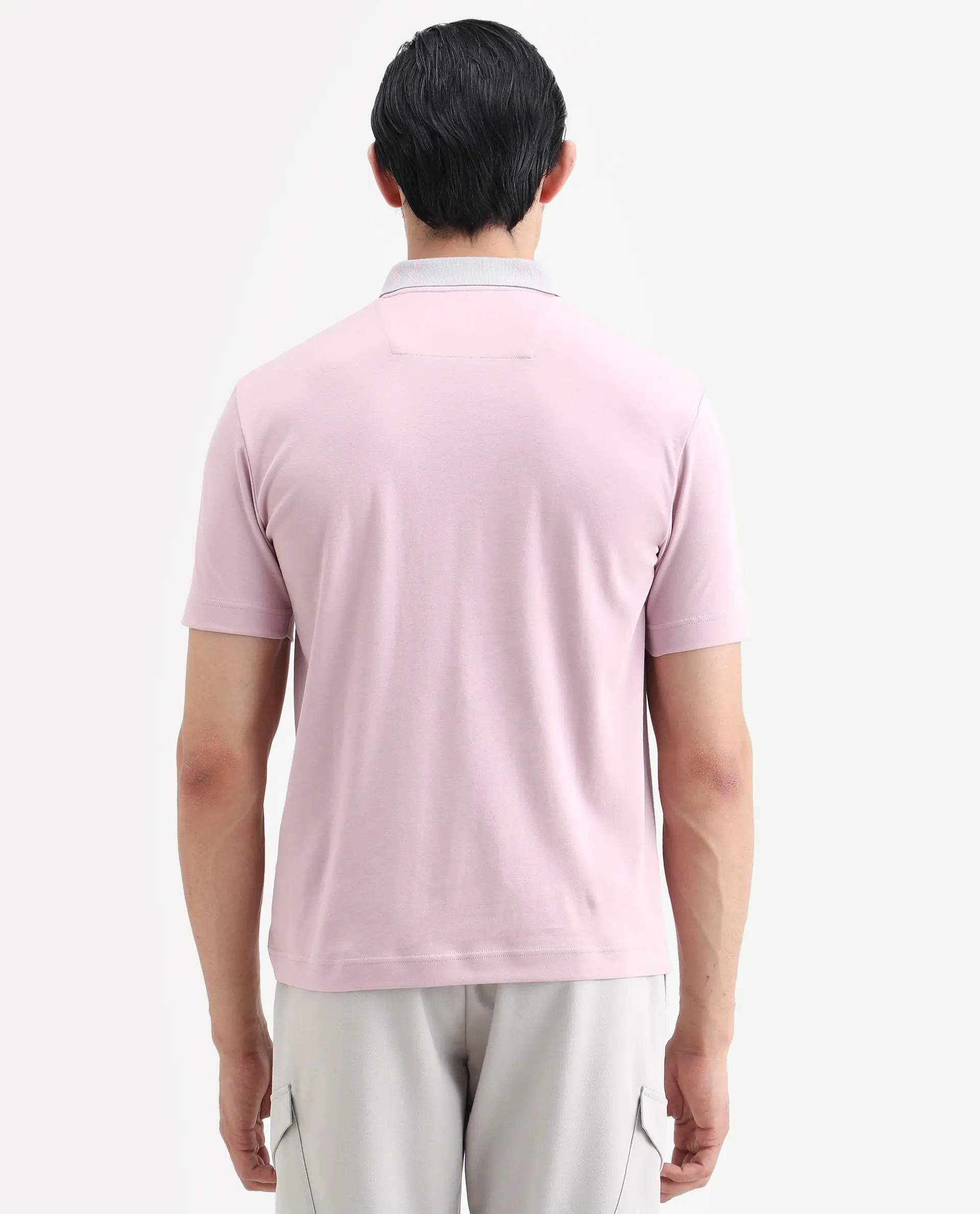 Rare Rabbit Men's Frow-S26 Dusky Pink Cotton Fabric Half Sleeve Spread Collar Regular Fit Plain Polo - Image 8