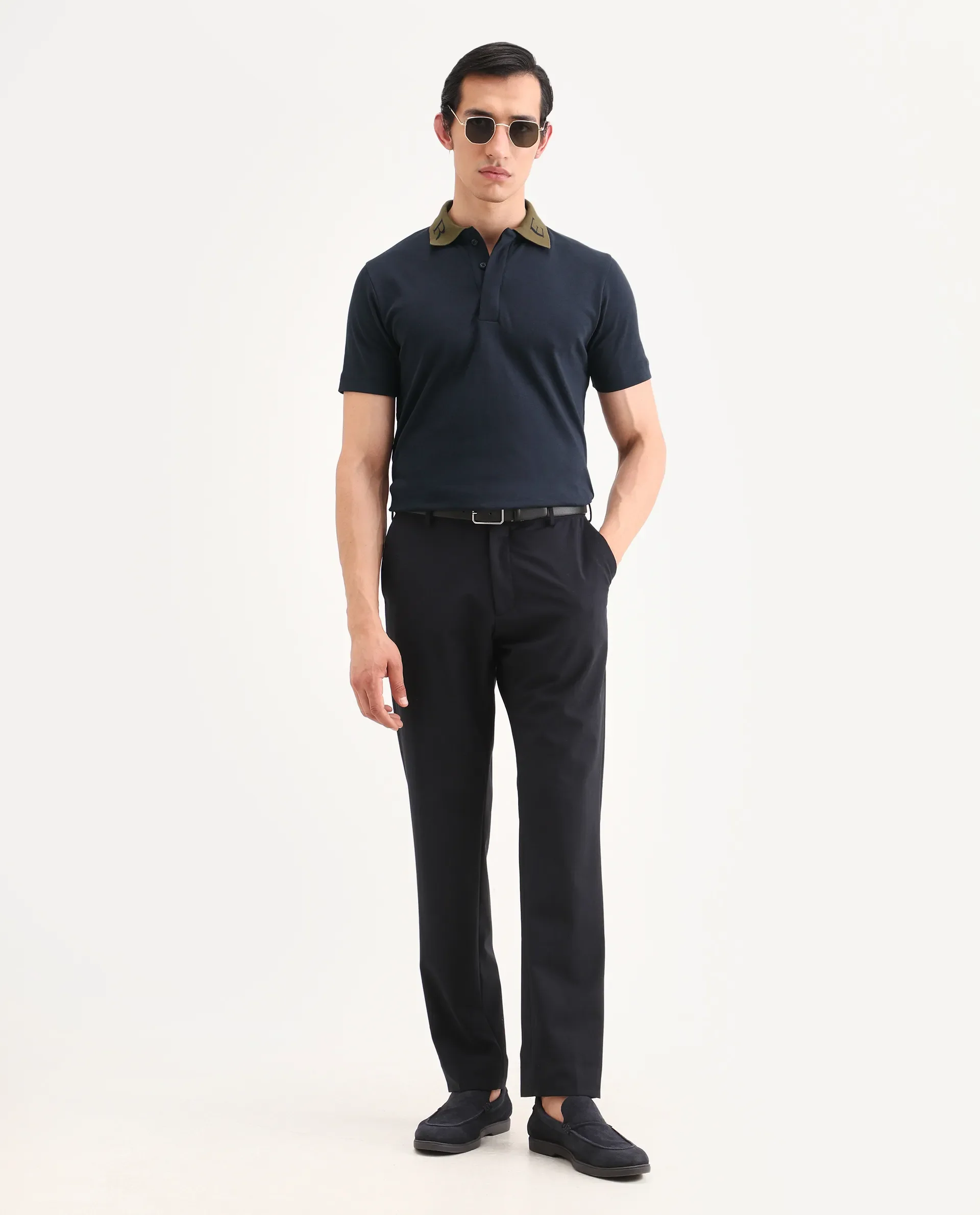 Rare Rabbit Men's Frow-S26 Navy Cotton Fabric Half Sleeve Spread Collar Regular Fit Plain Polo - Image 2