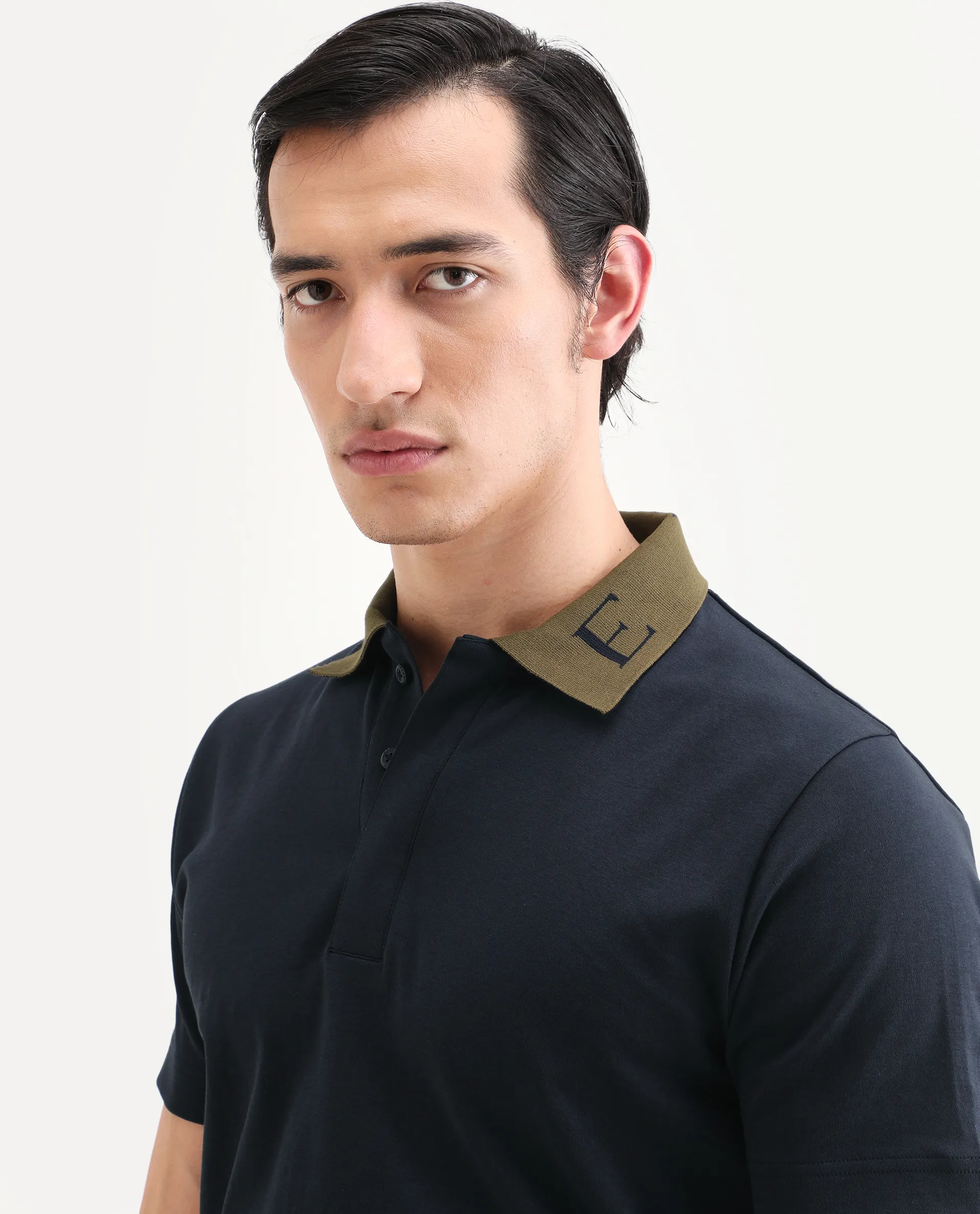 Rare Rabbit Men's Frow-S26 Navy Cotton Fabric Half Sleeve Spread Collar Regular Fit Plain Polo - Image 4