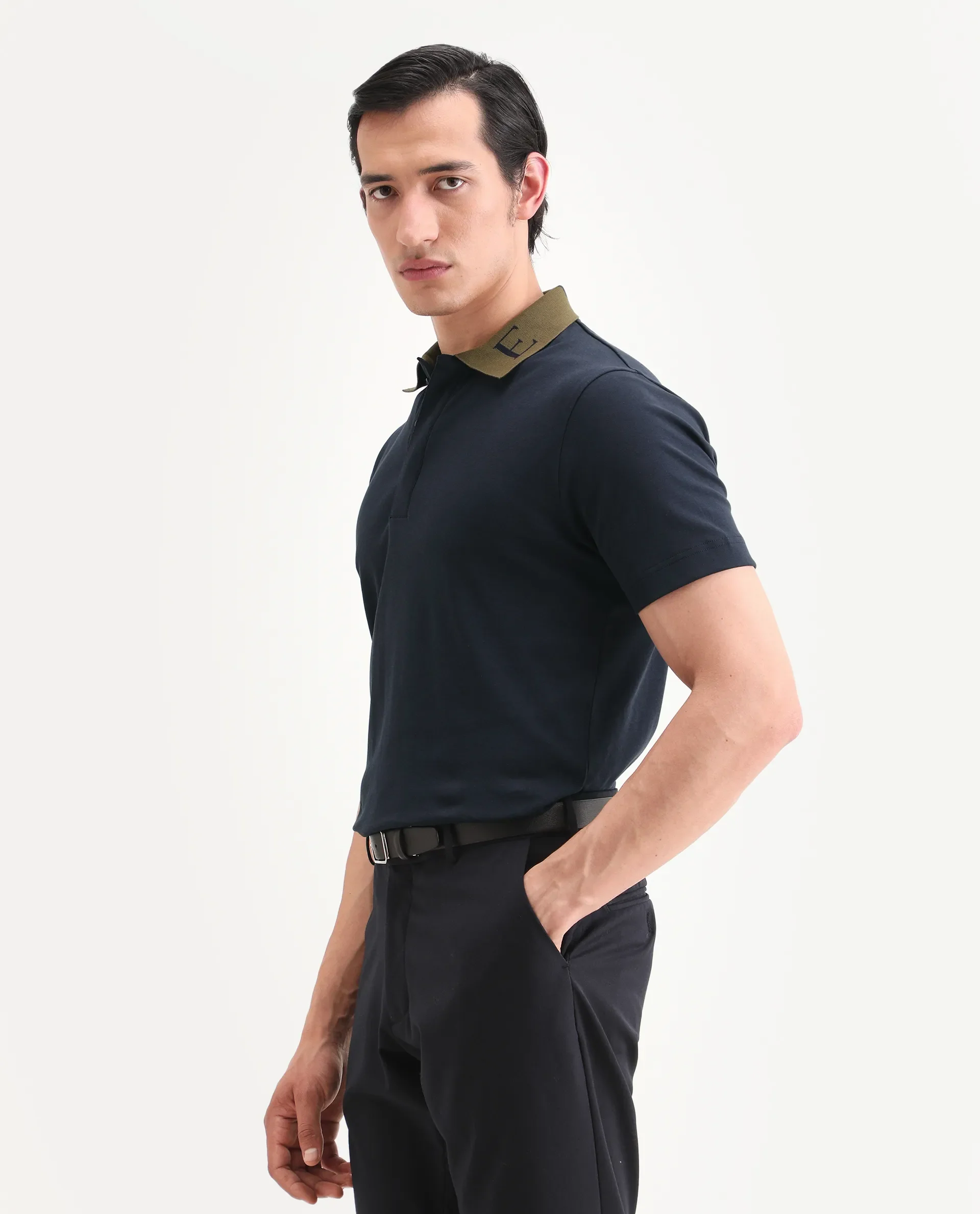 Rare Rabbit Men's Frow-S26 Navy Cotton Fabric Half Sleeve Spread Collar Regular Fit Plain Polo - Image 5