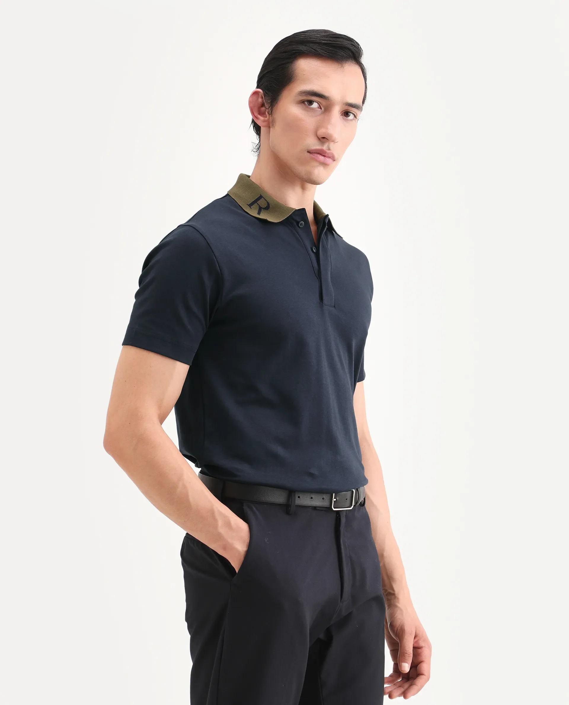 Rare Rabbit Men's Frow-S26 Navy Cotton Fabric Half Sleeve Spread Collar Regular Fit Plain Polo - Image 6