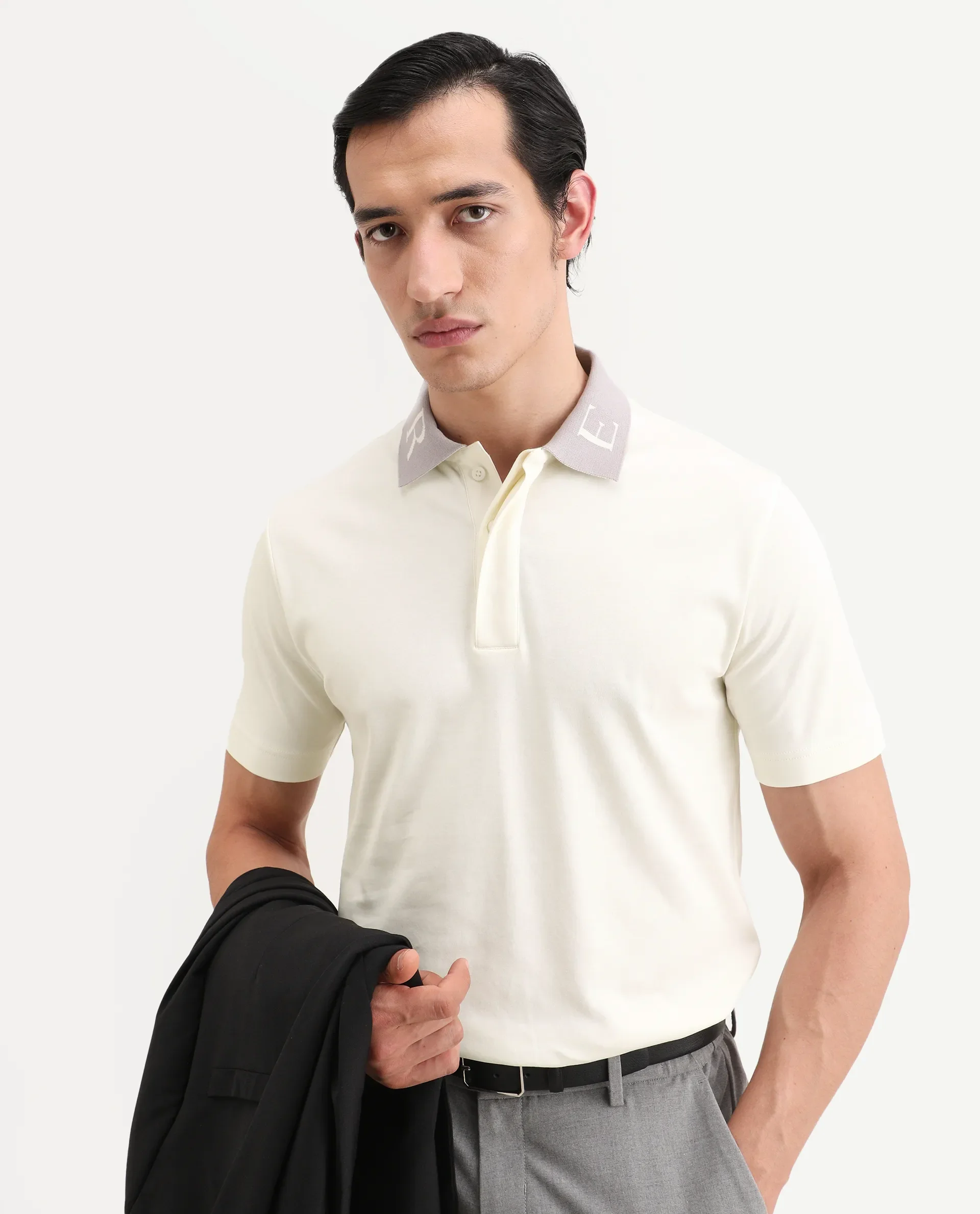 Rare Rabbit Men's Frow-S26 Off White Cotton Fabric Half Sleeve Spread Collar Regular Fit Plain Polo - Image 3