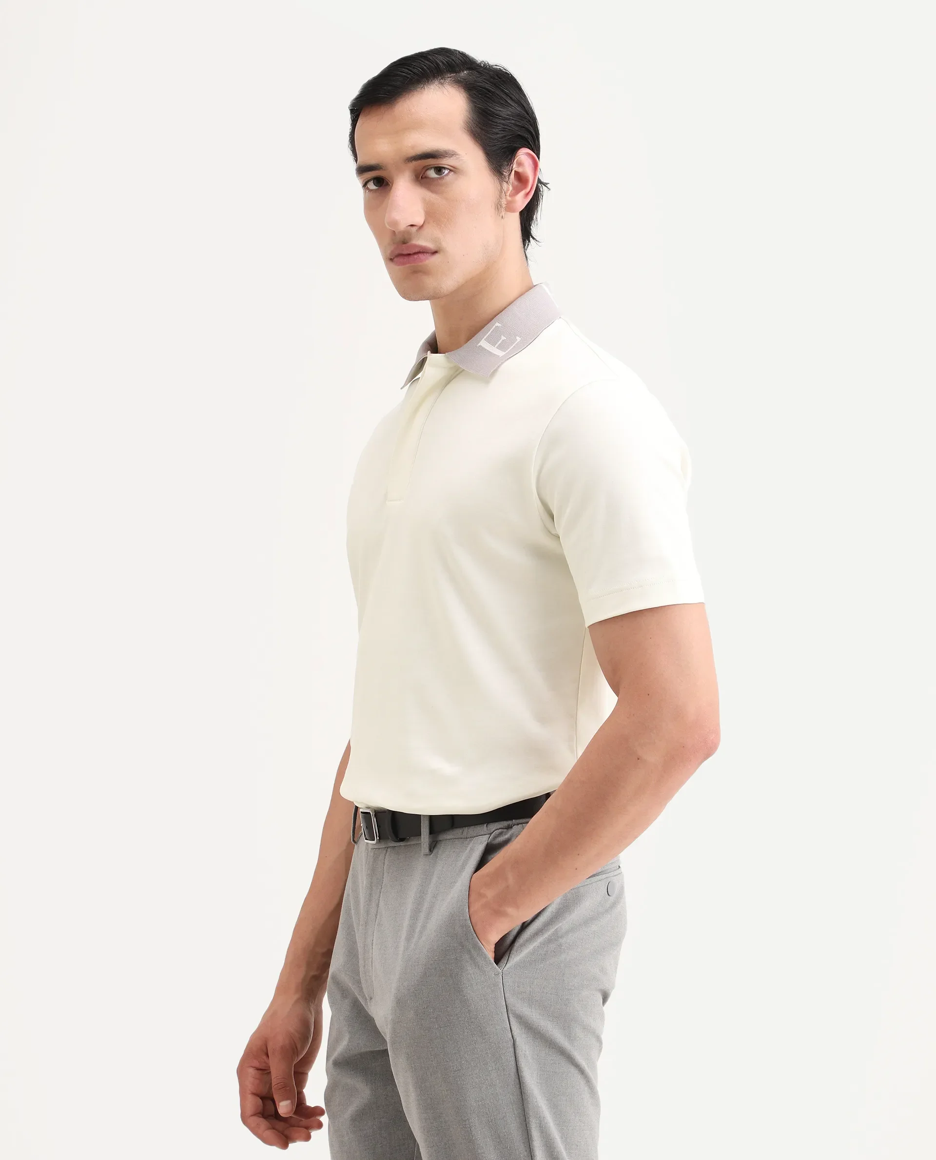 Rare Rabbit Men's Frow-S26 Off White Cotton Fabric Half Sleeve Spread Collar Regular Fit Plain Polo - Image 6