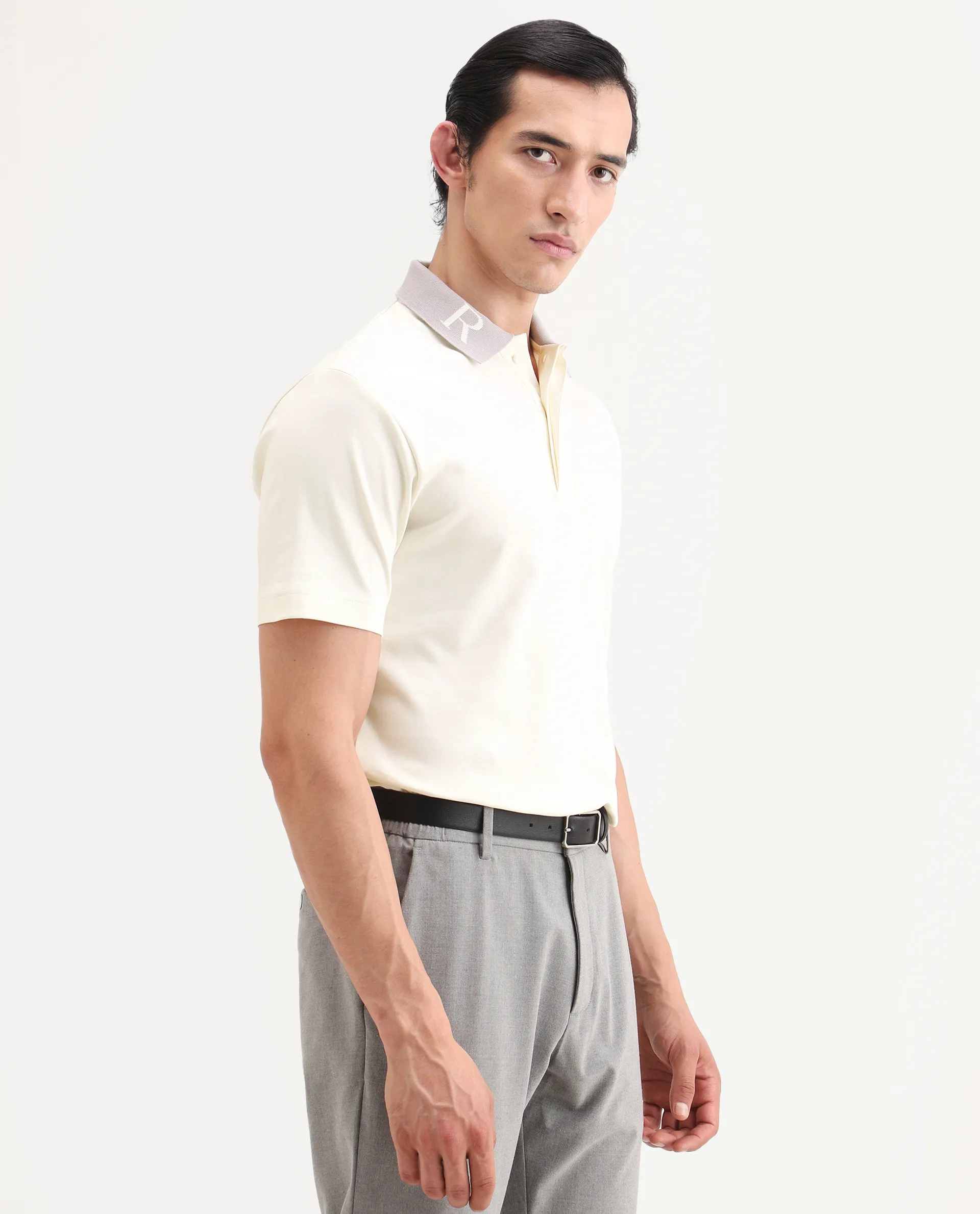 Rare Rabbit Men's Frow-S26 Off White Cotton Fabric Half Sleeve Spread Collar Regular Fit Plain Polo - Image 7