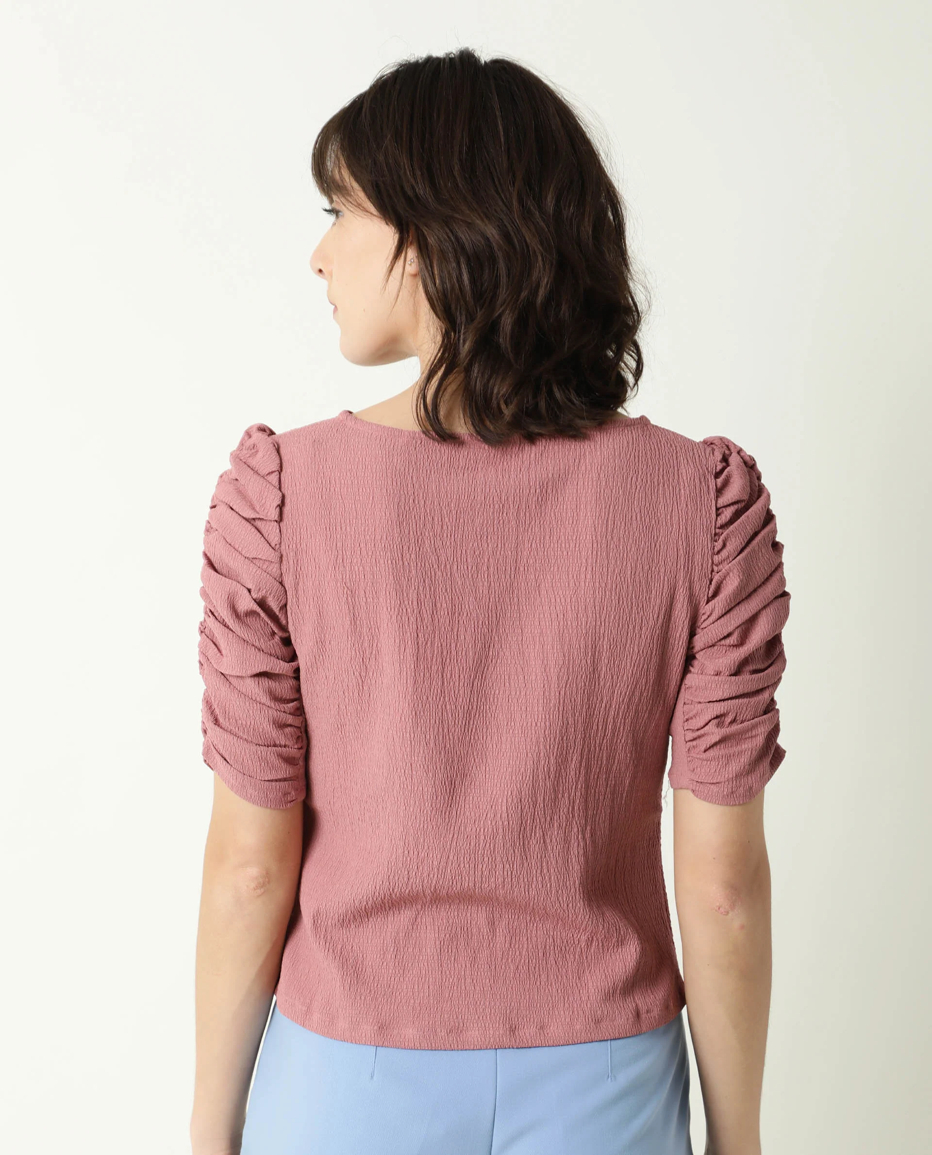 Rareism Women's Frozen Brown Cotton Boat Neck Plain Ruffled Sleeve Regular Fit Top - Image 8