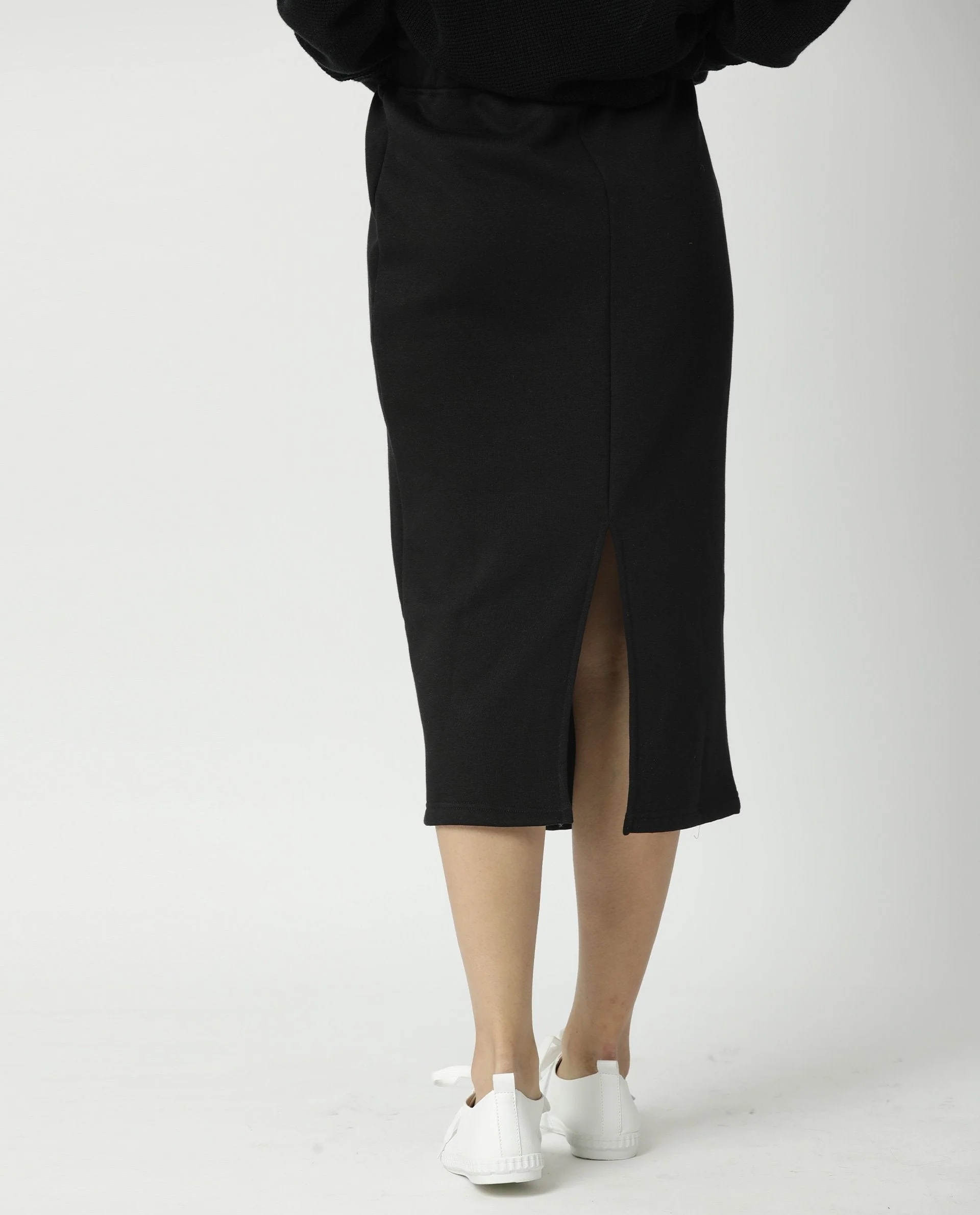 Rareism Women's Fudge-1 Black Polyester Blend Plain Midi Tailored Skirt - Image 11