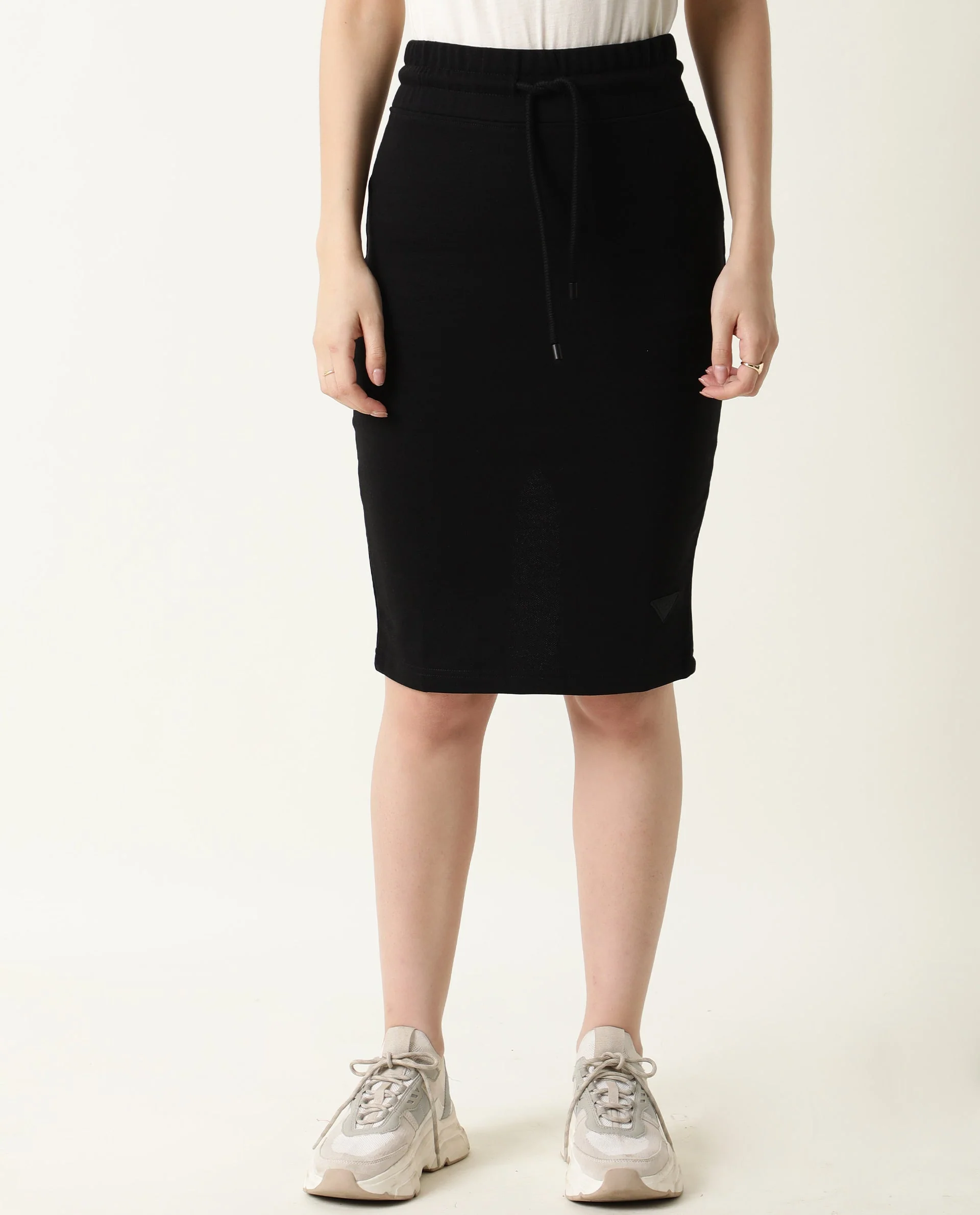 Rareism Women's Fudge-1 Black Polyester Blend Plain Midi Tailored Skirt - Image 12