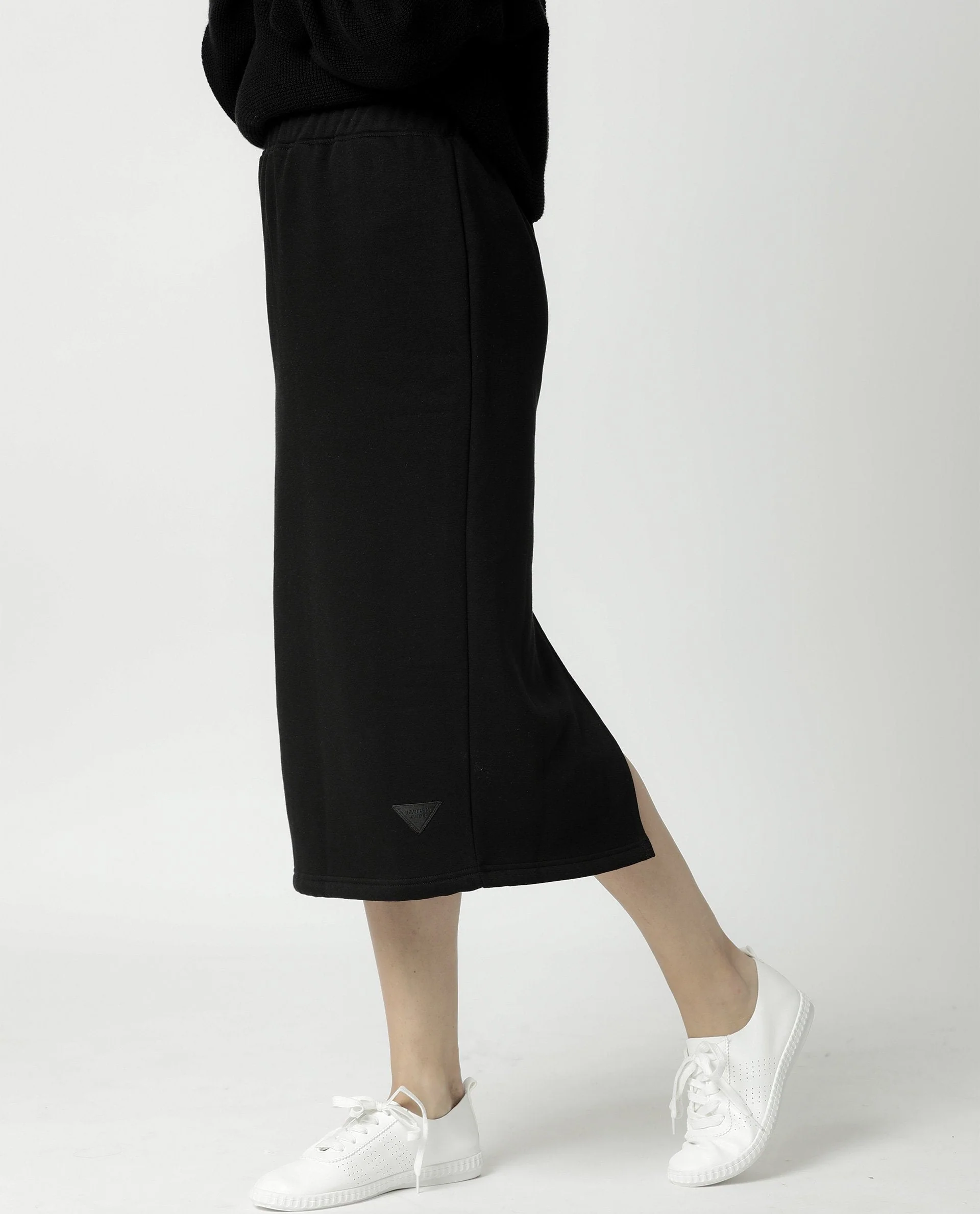 Rareism Women's Fudge-1 Black Polyester Blend Plain Midi Tailored Skirt - Image 3
