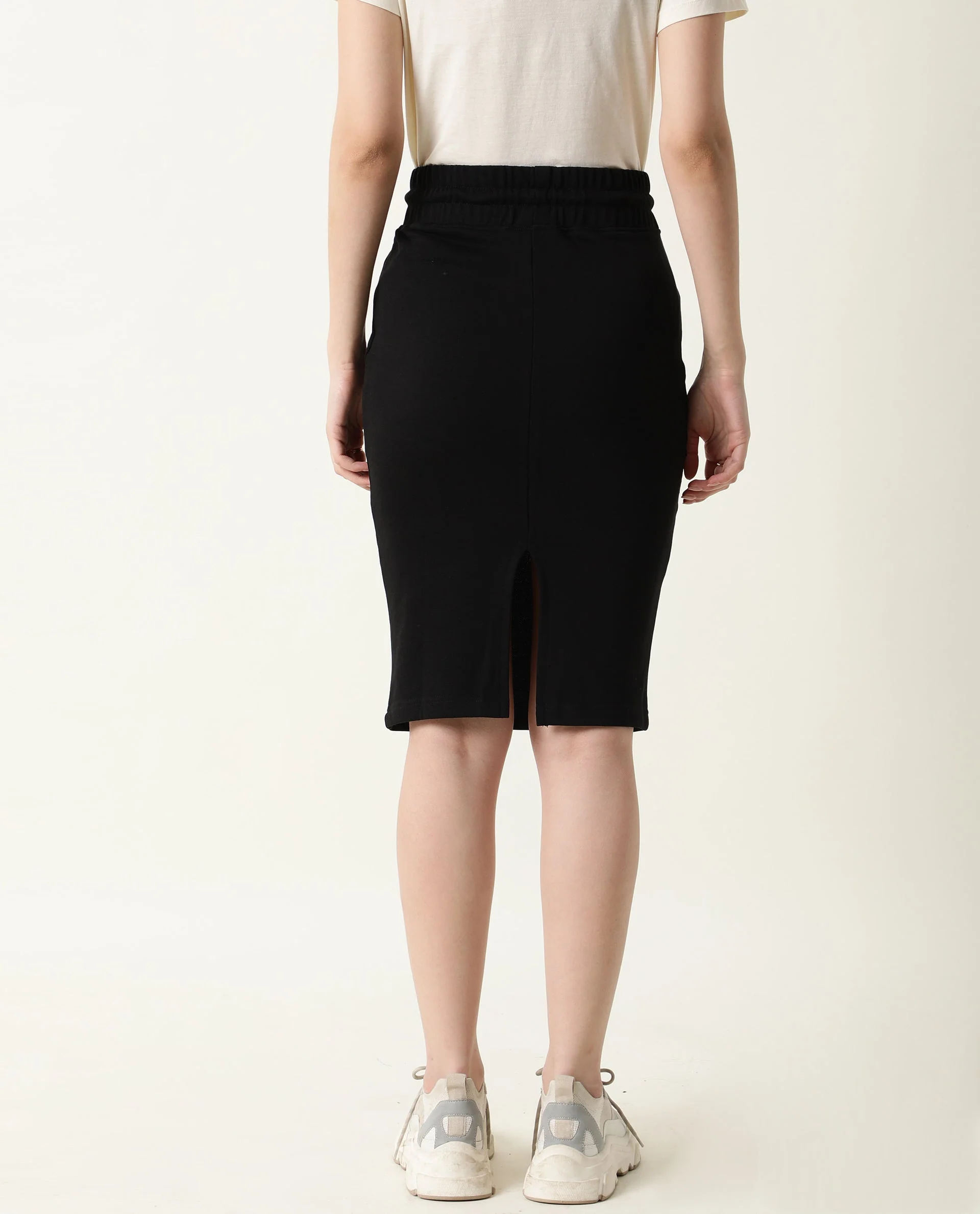 Rareism Women's Fudge-1 Black Polyester Blend Plain Midi Tailored Skirt - Image 4