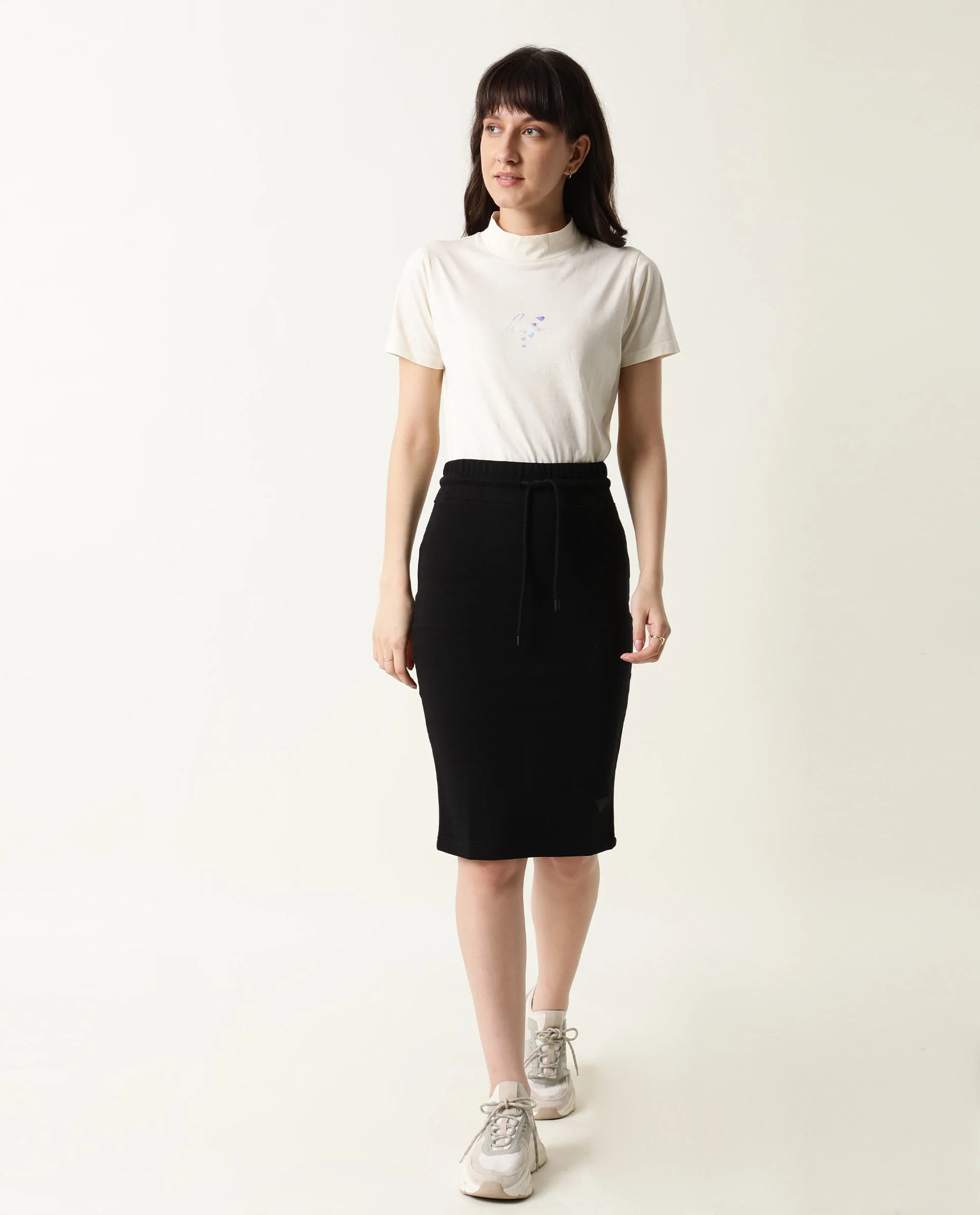 Rareism Women's Fudge-1 Black Polyester Blend Plain Midi Tailored Skirt - Image 5