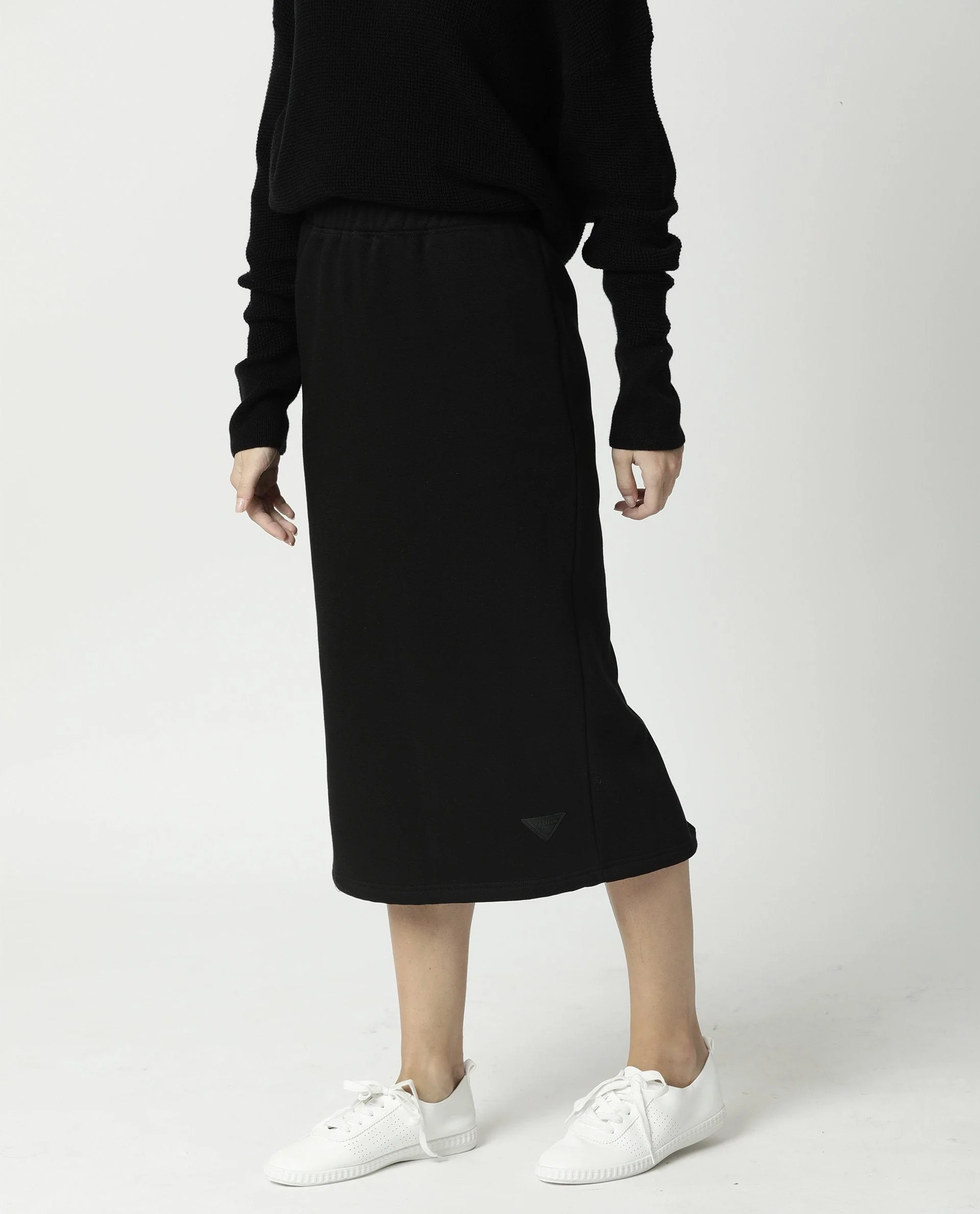 Rareism Women's Fudge-1 Black Polyester Blend Plain Midi Tailored Skirt - Image 8