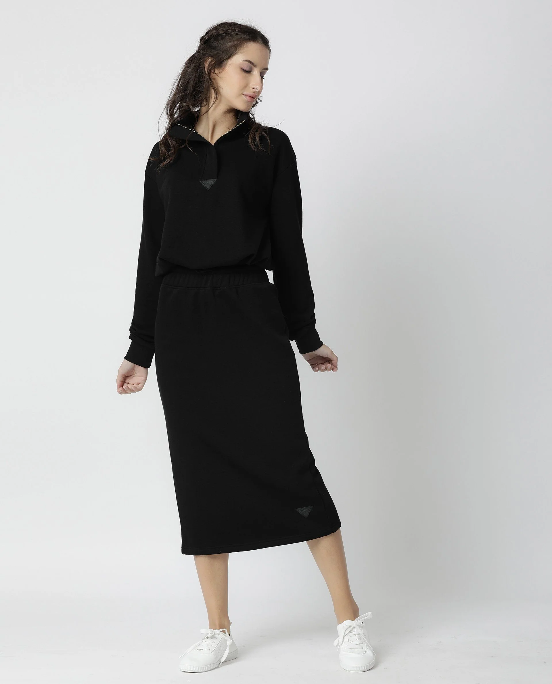 Rareism Women's Fudge-1 Black Polyester Blend Plain Midi Tailored Skirt - Image 9