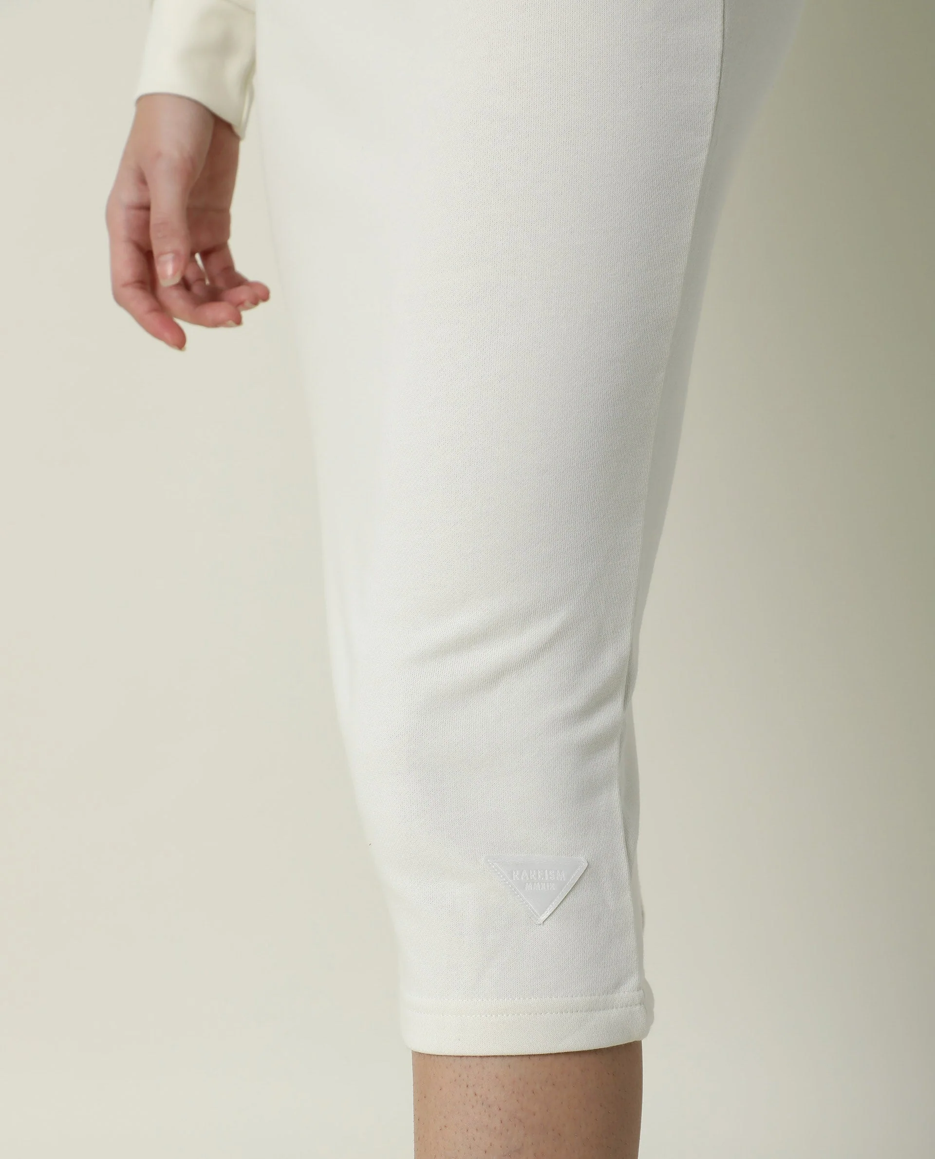 Rareism Women's Fudge-1 Offwhite Polyester Blend Plain Midi Tailored Skirt - Image 8