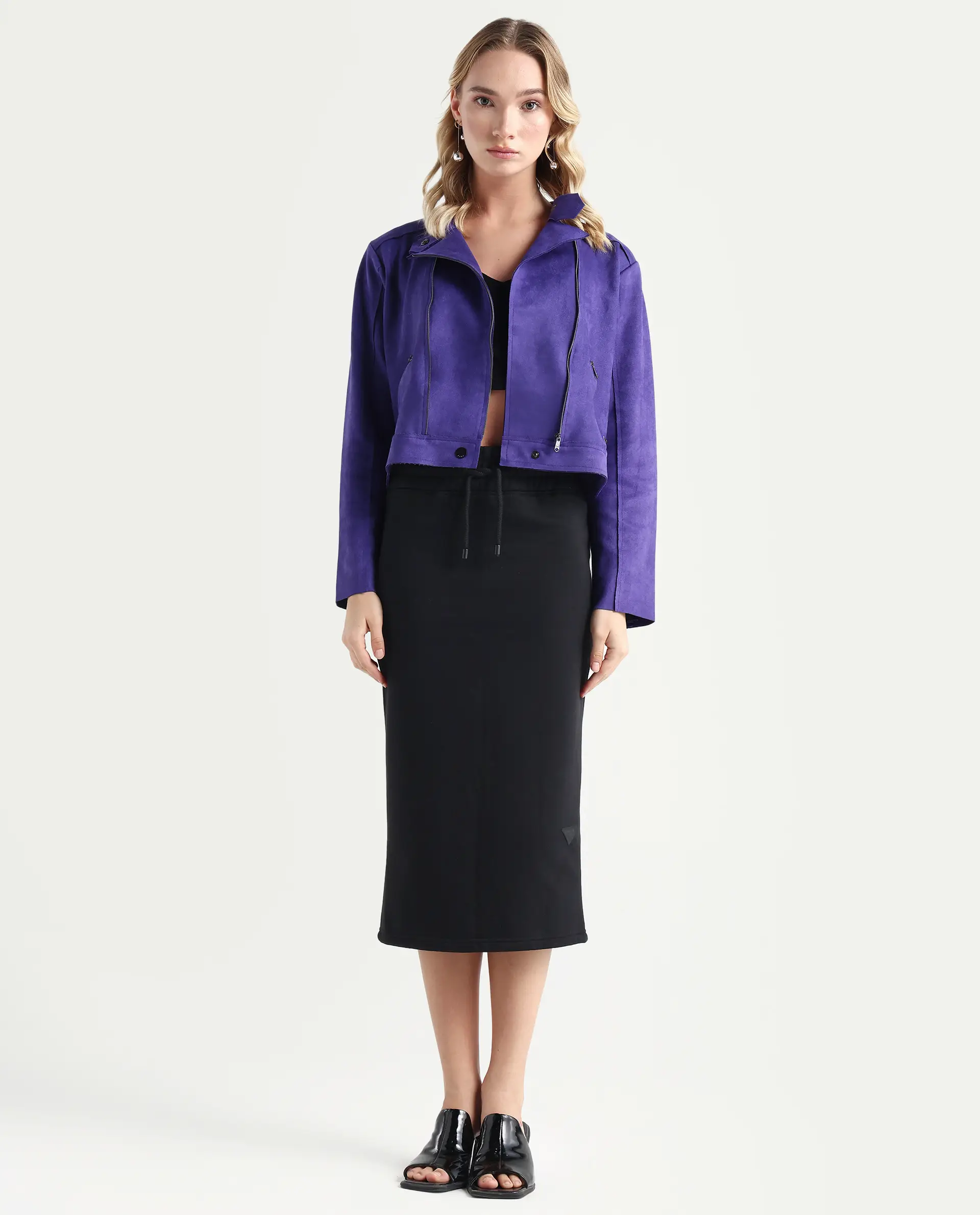 Rareism Women's Fudge Black Polyester Blend Plain Midi Tailored Skirt - Image 3