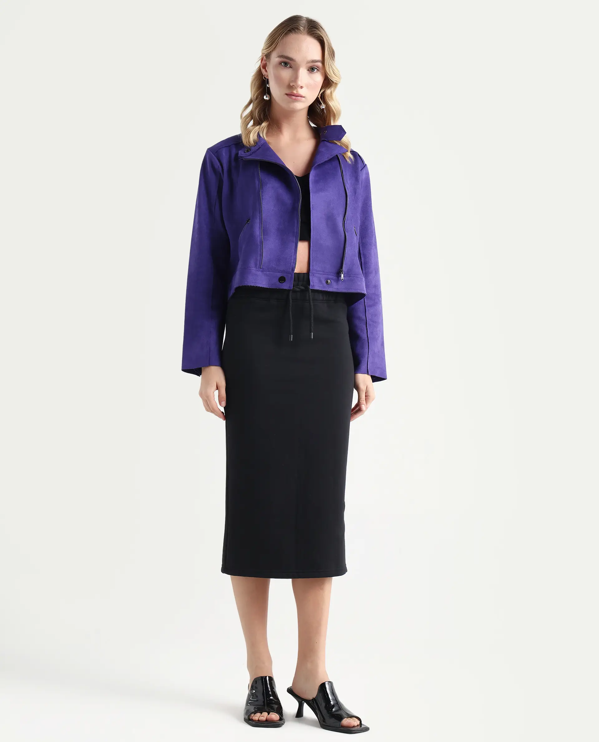 Rareism Women's Fudge Black Polyester Blend Plain Midi Tailored Skirt - Image 6
