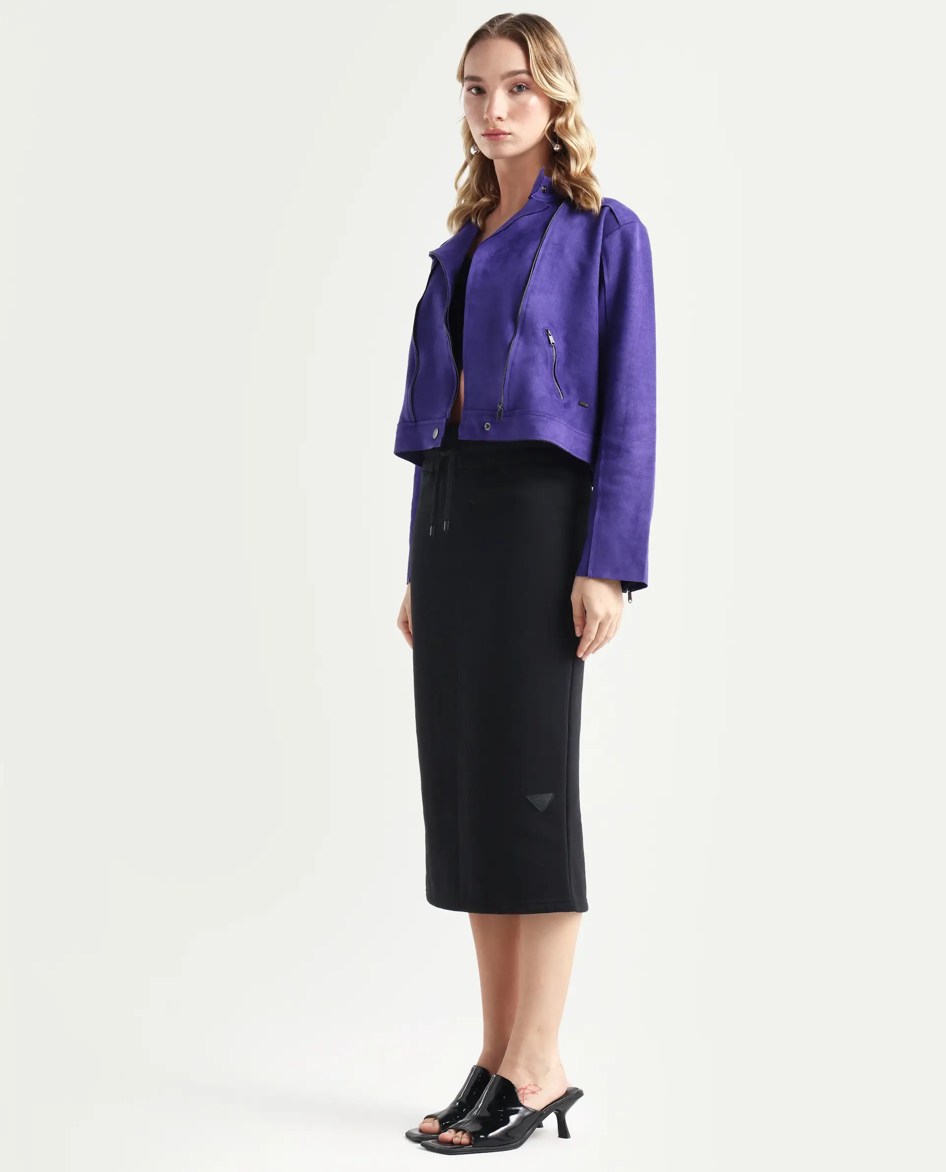 Rareism Women's Fudge Black Polyester Blend Plain Midi Tailored Skirt - Image 7